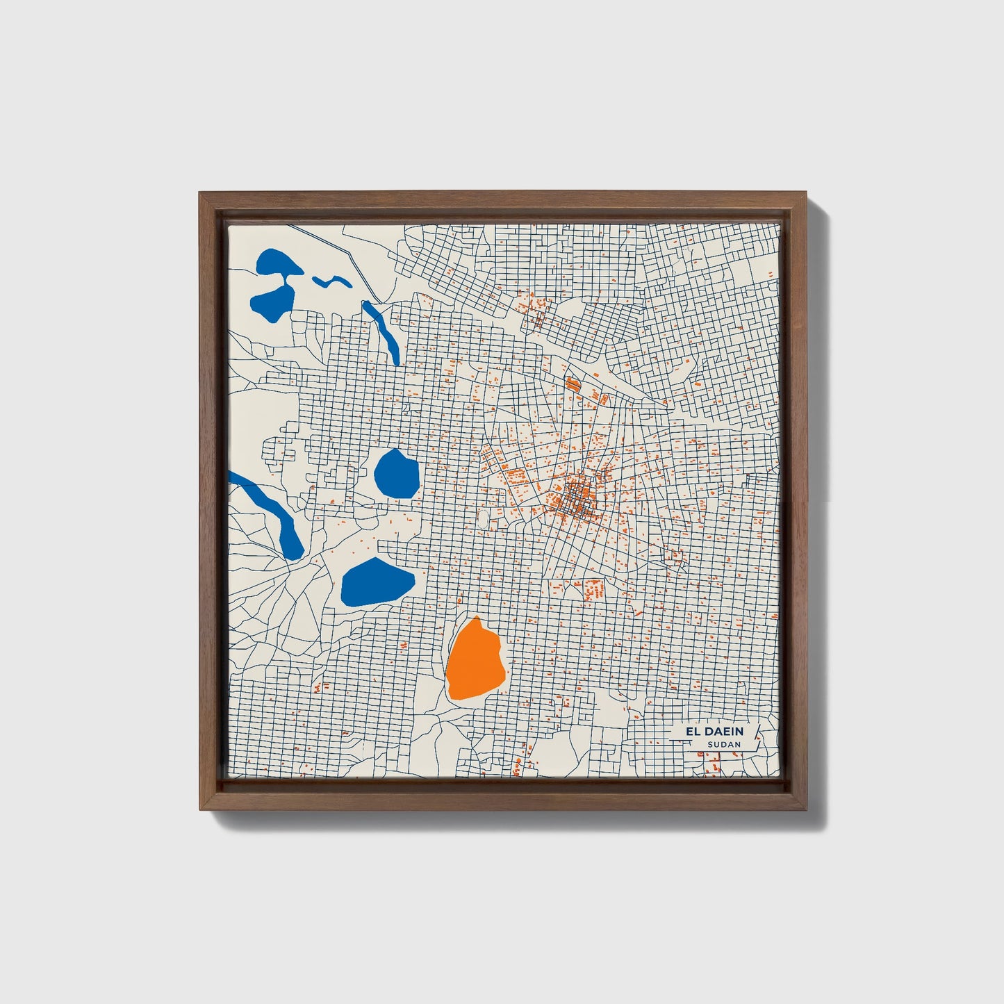 El Daein Sudan Colorful City Map Canvas Print • Dark Wooden Framed