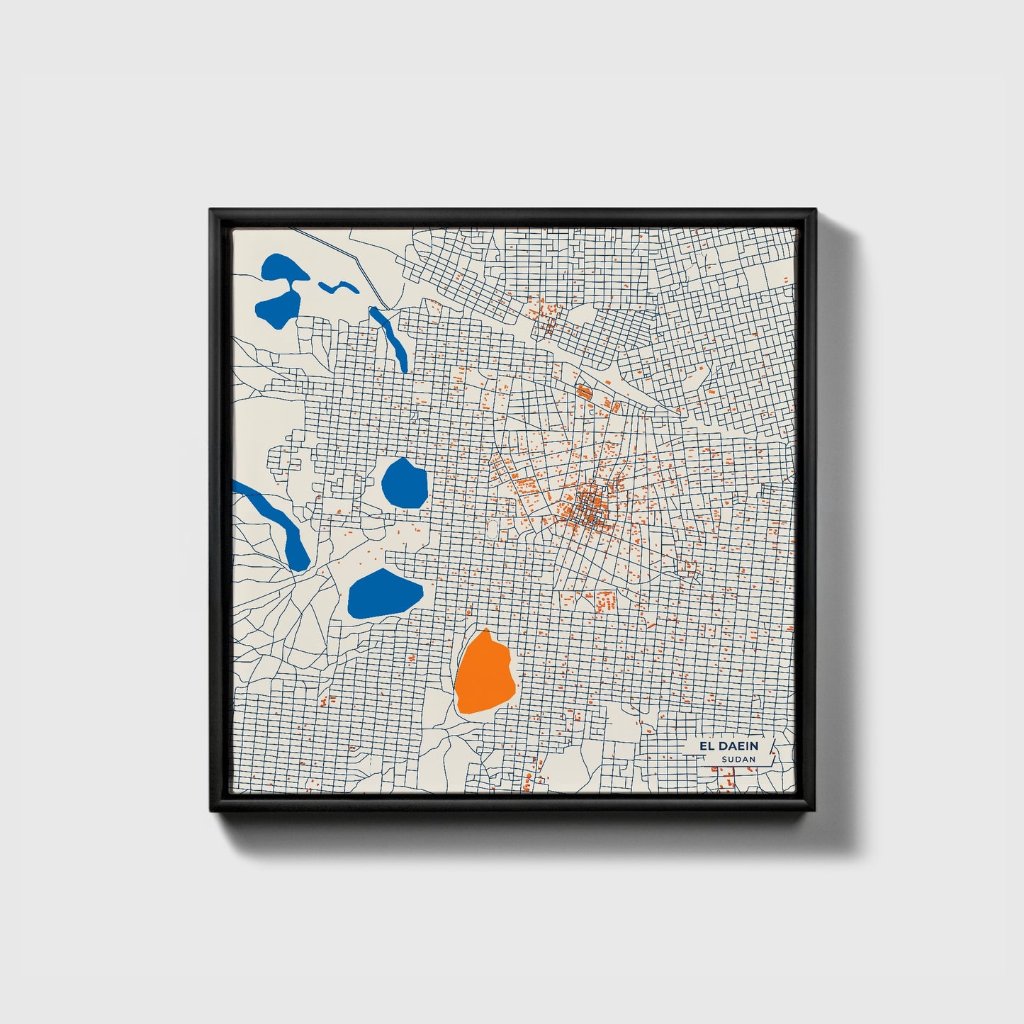 El Daein Sudan Colorful City Map Canvas Print • Black Framed