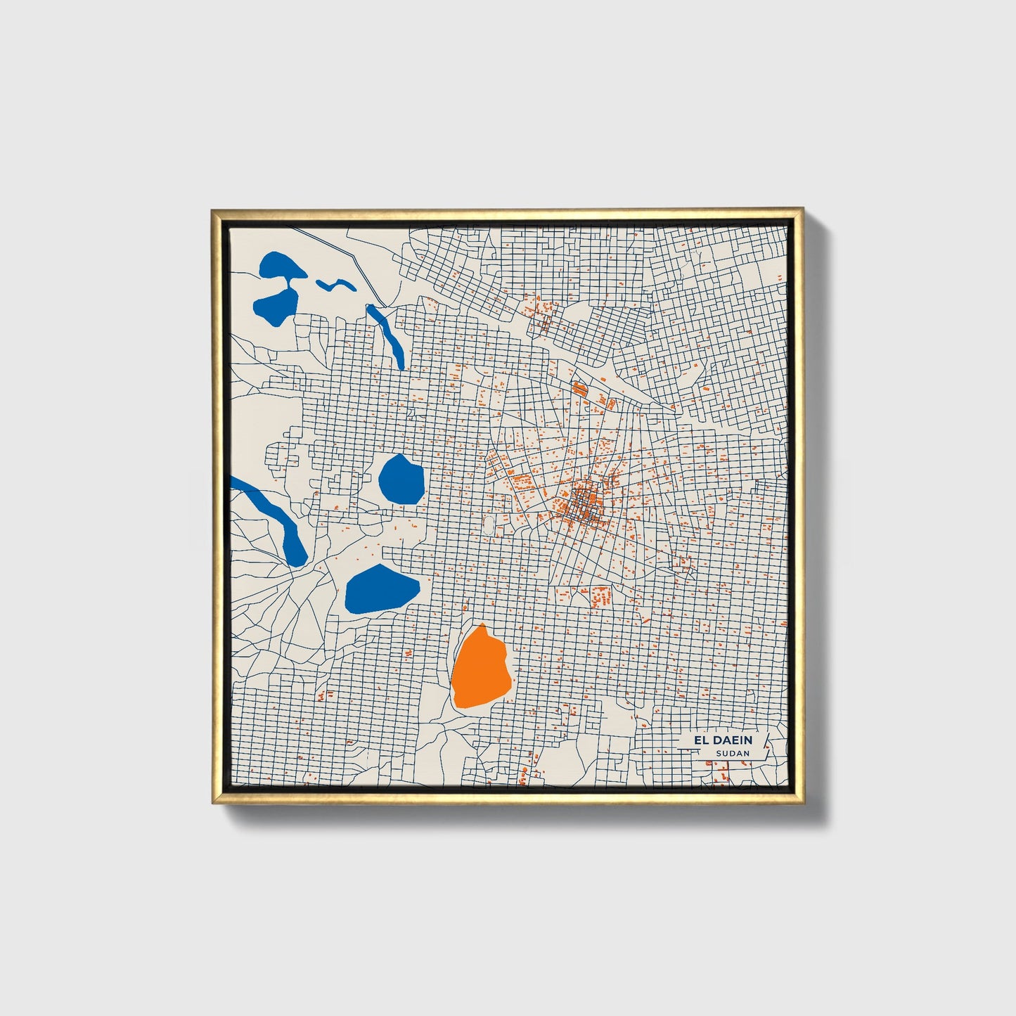 El Daein Sudan Colorful City Map Canvas Print • Gold Framed