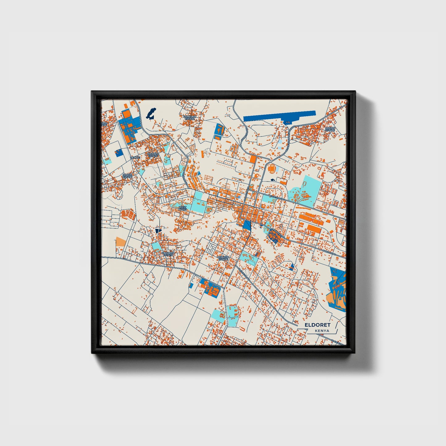 Eldoret Kenya Colorful City Map Canvas Print • Black Framed