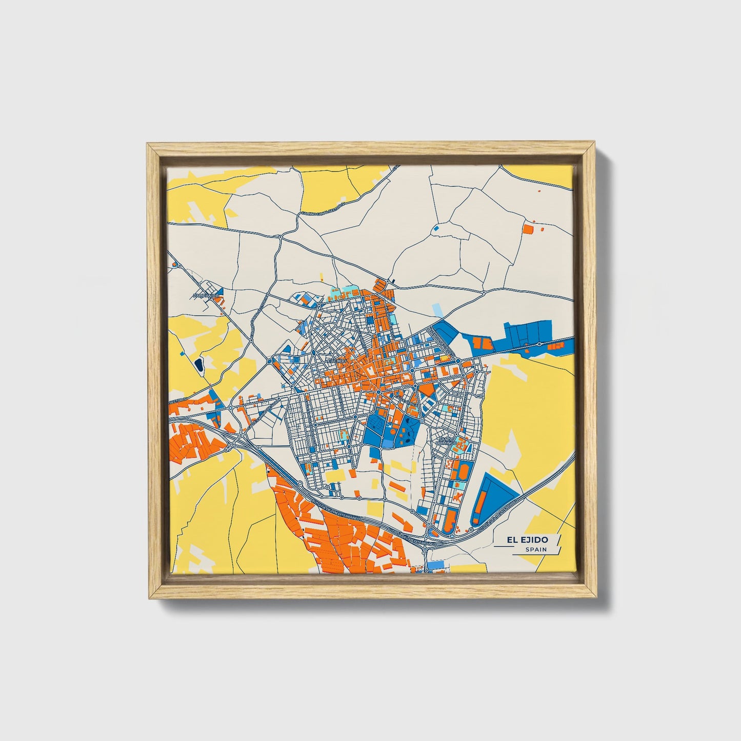 El Ejido Spain Colorful City Map Canvas Print • Natural Wooden Framed