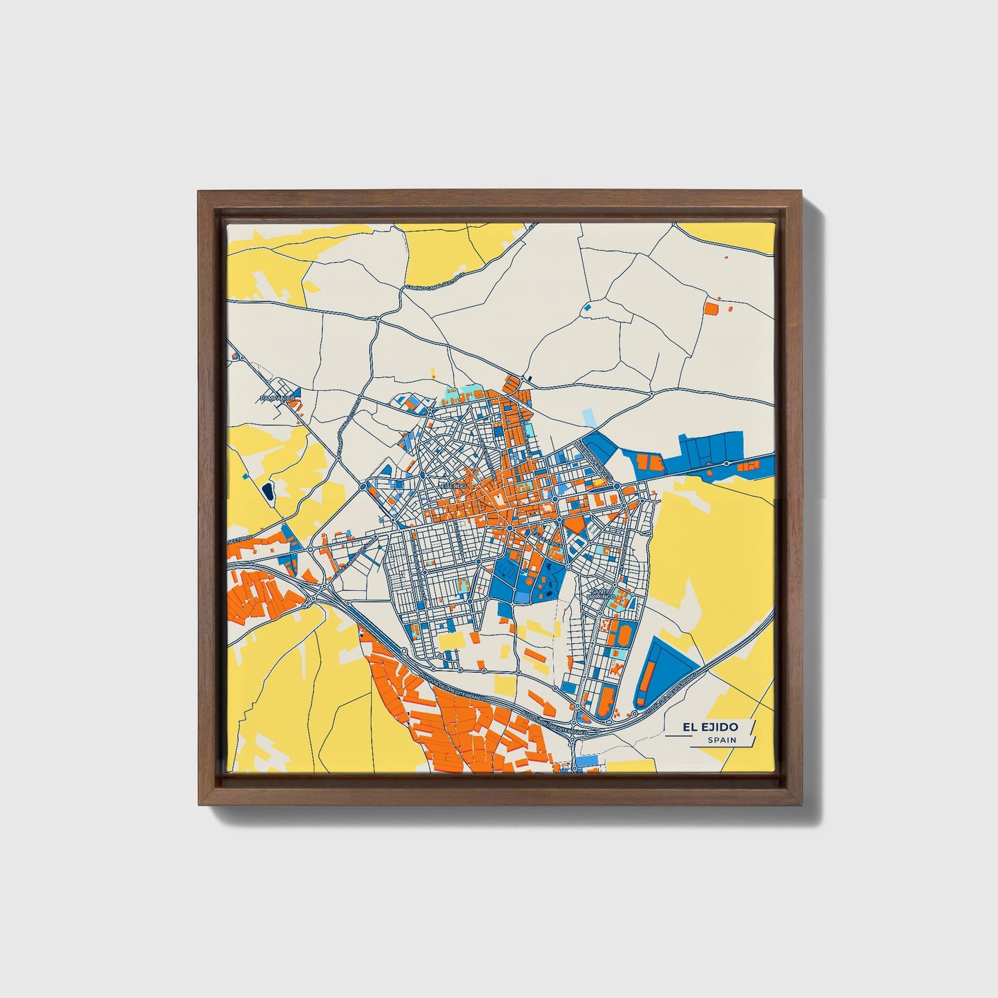 El Ejido Spain Colorful City Map Canvas Print • Dark Wooden Framed
