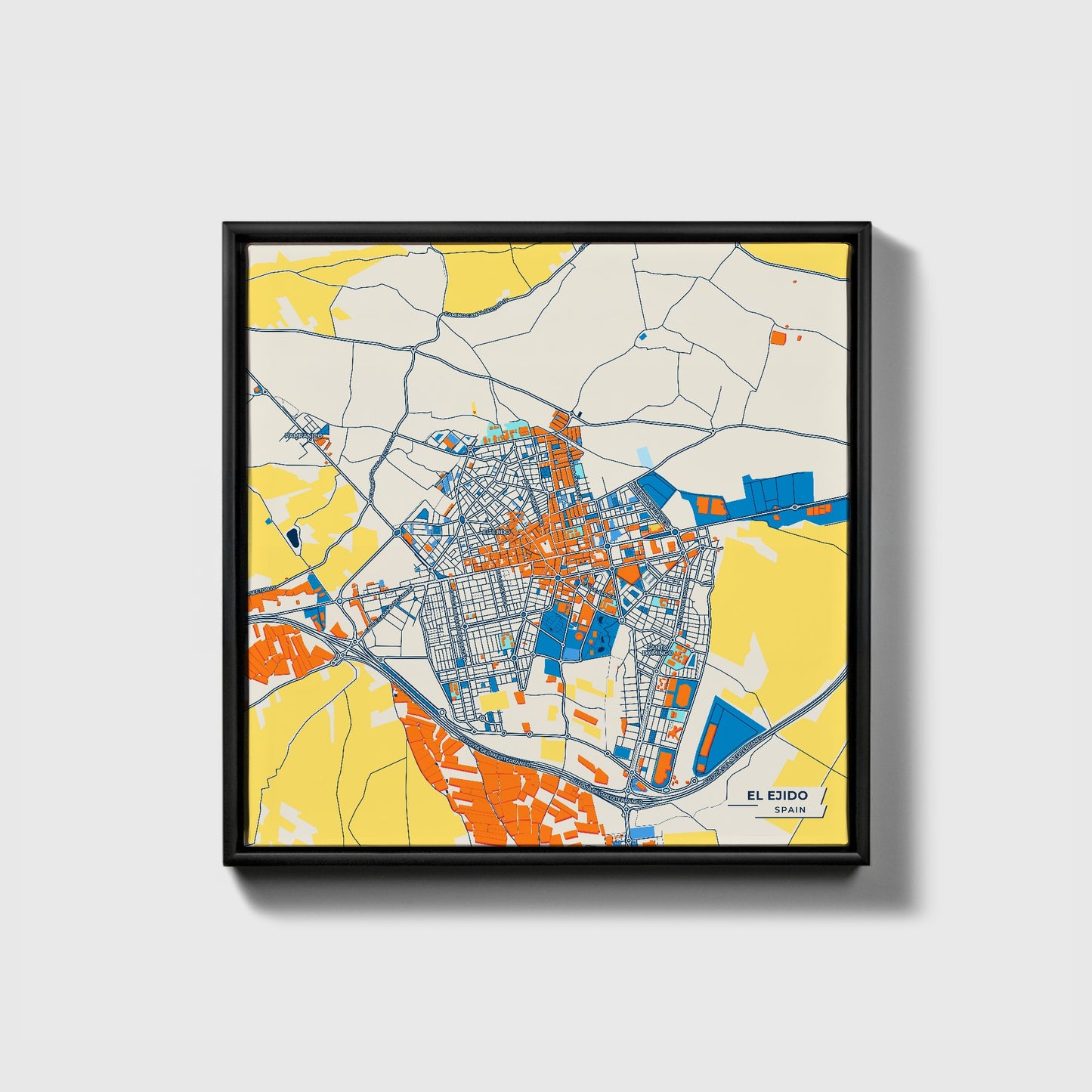 El Ejido Spain Colorful City Map Canvas Print • Black Framed