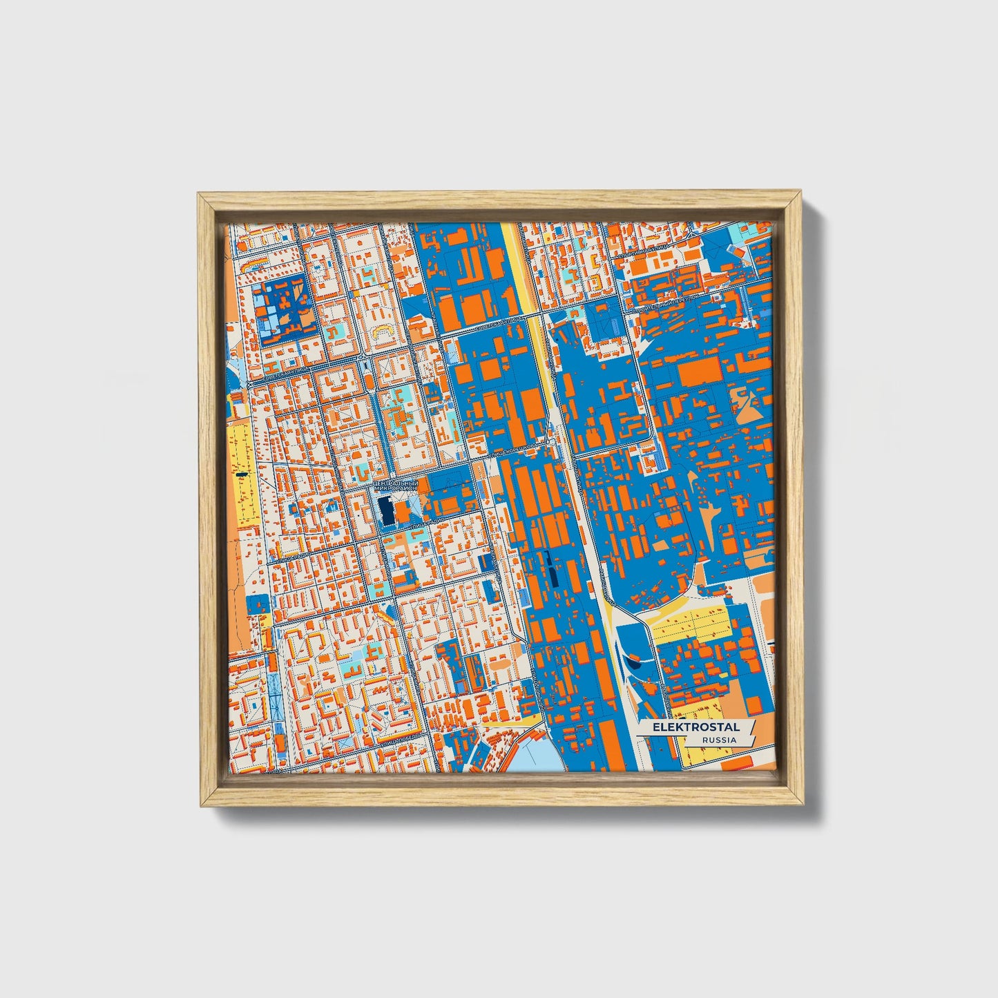 Электростали Russia Colorful City Map Canvas Print • Natural Wooden Framed