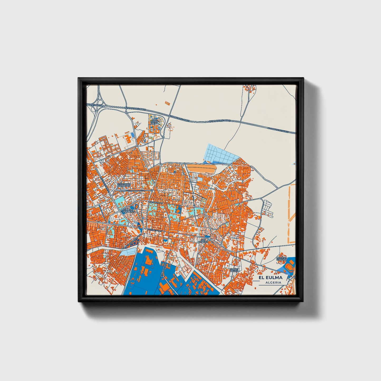 El Eulma Algeria Colorful City Map Canvas Print • Black Framed