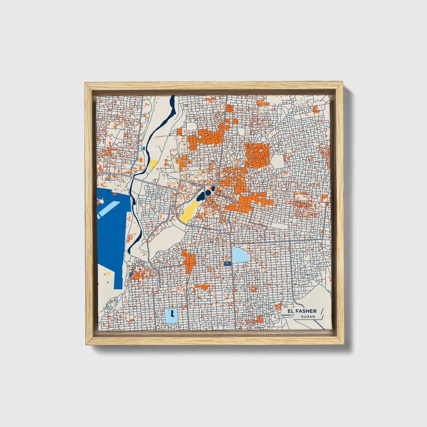 El Fasher Sudan Colorful City Map Canvas Print • Natural Wooden Framed