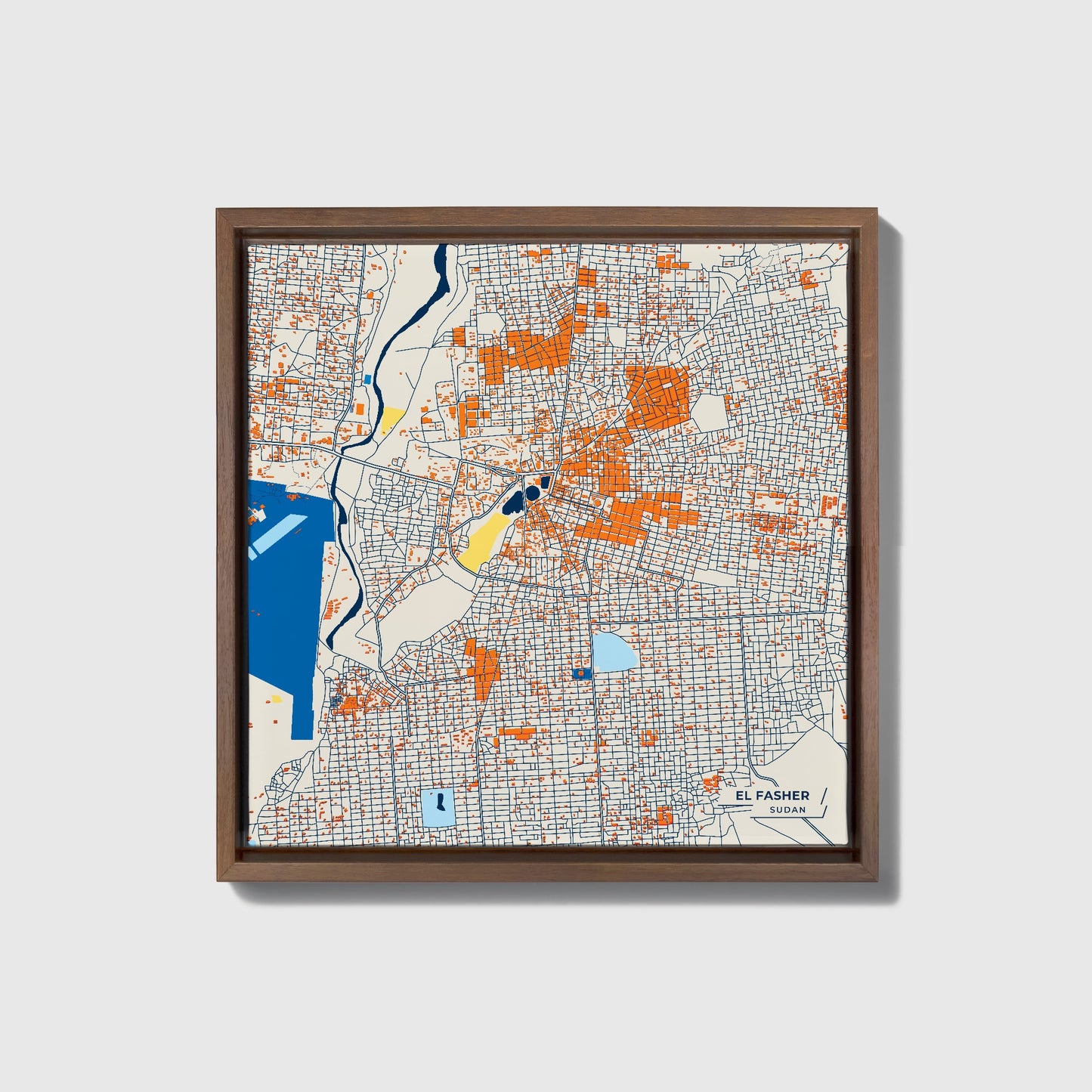 El Fasher Sudan Colorful City Map Canvas Print • Dark Wooden Framed