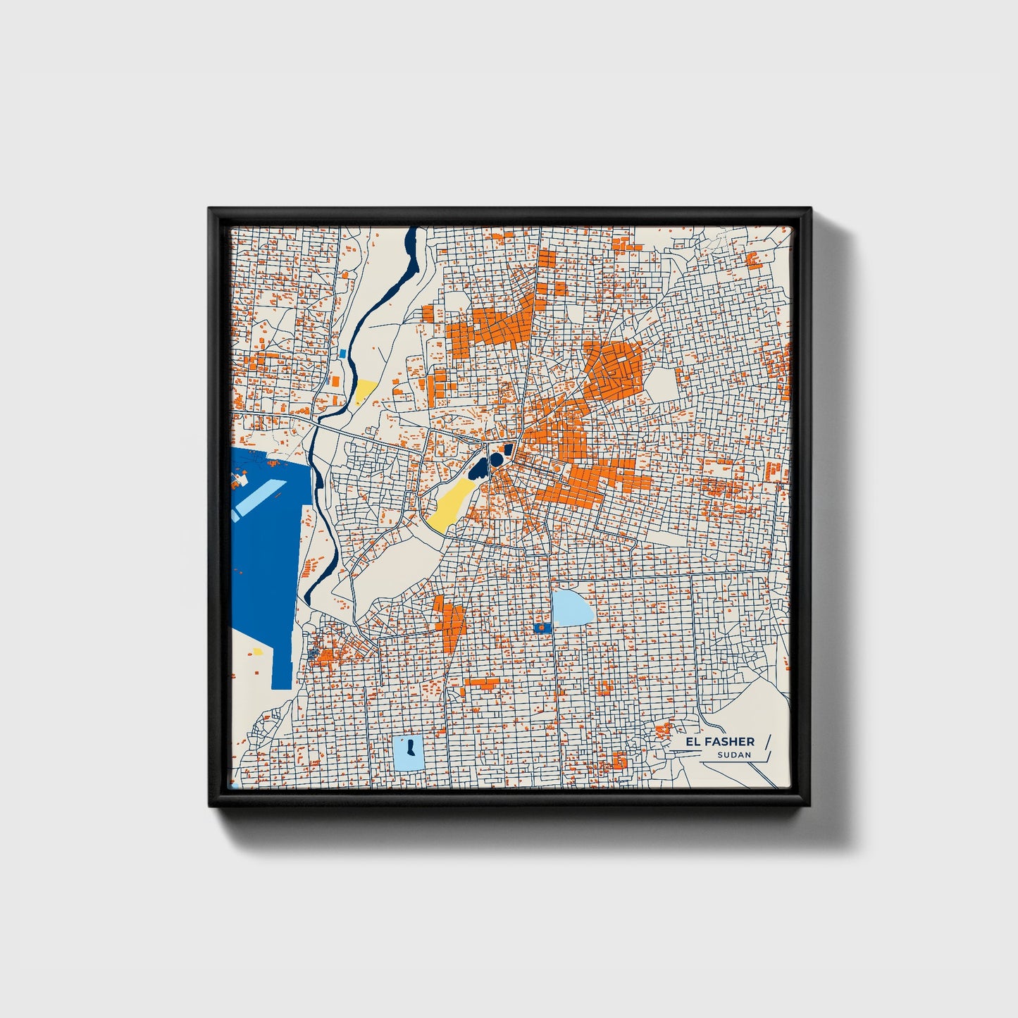 El Fasher Sudan Colorful City Map Canvas Print • Black Framed