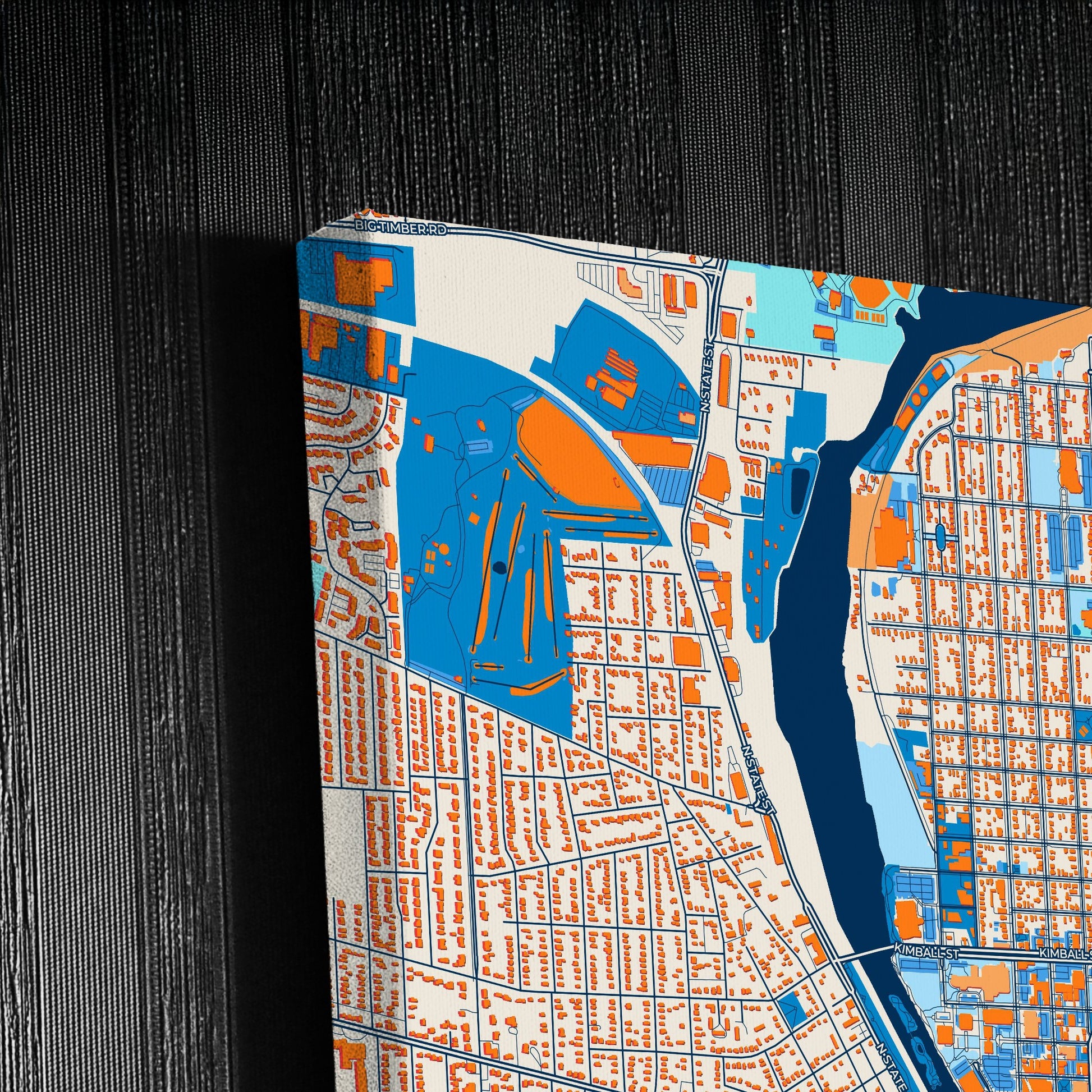 Elgin Illinois Colorful City Map Canvas Print Detail