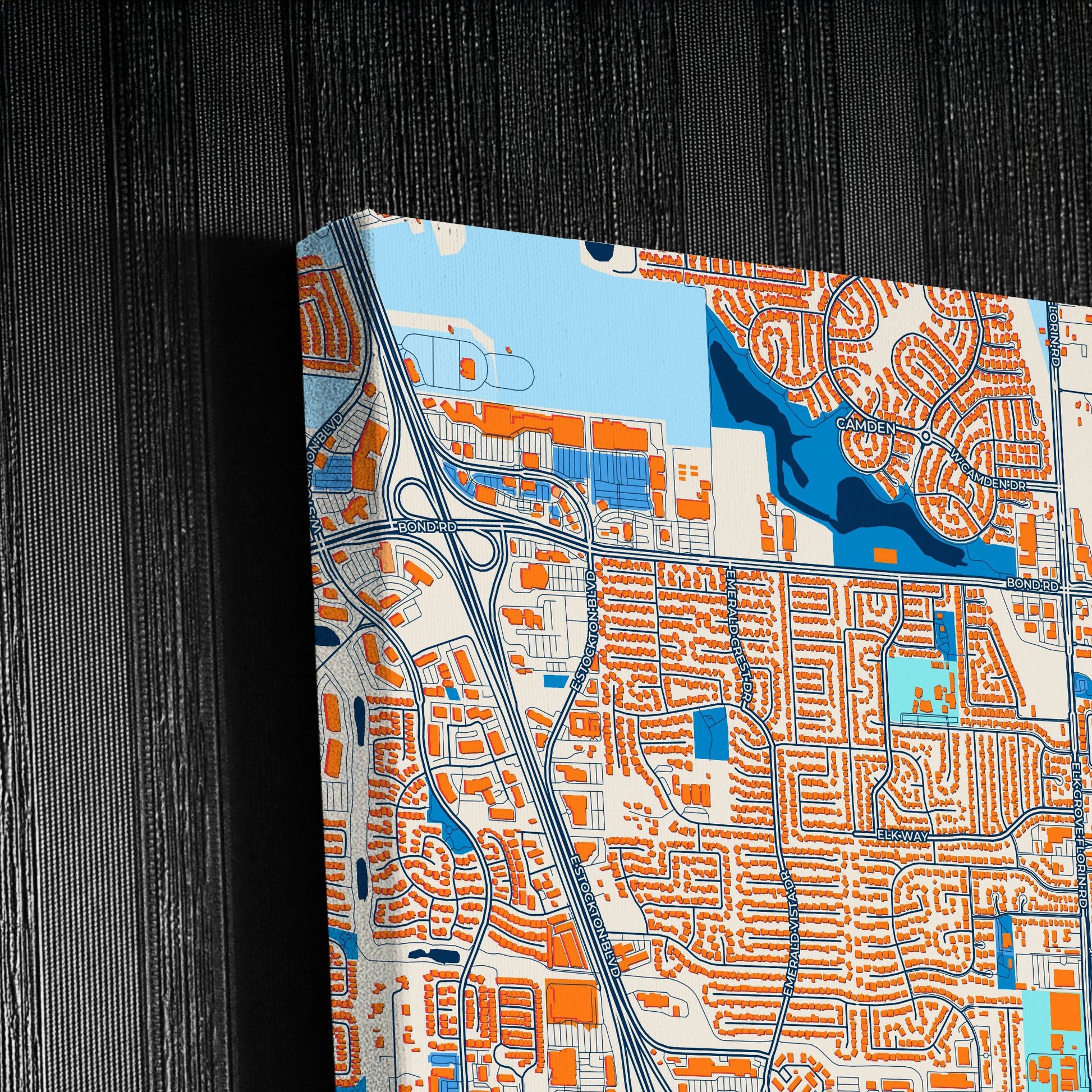 Elk Grove California Colorful City Map Canvas Print Detail
