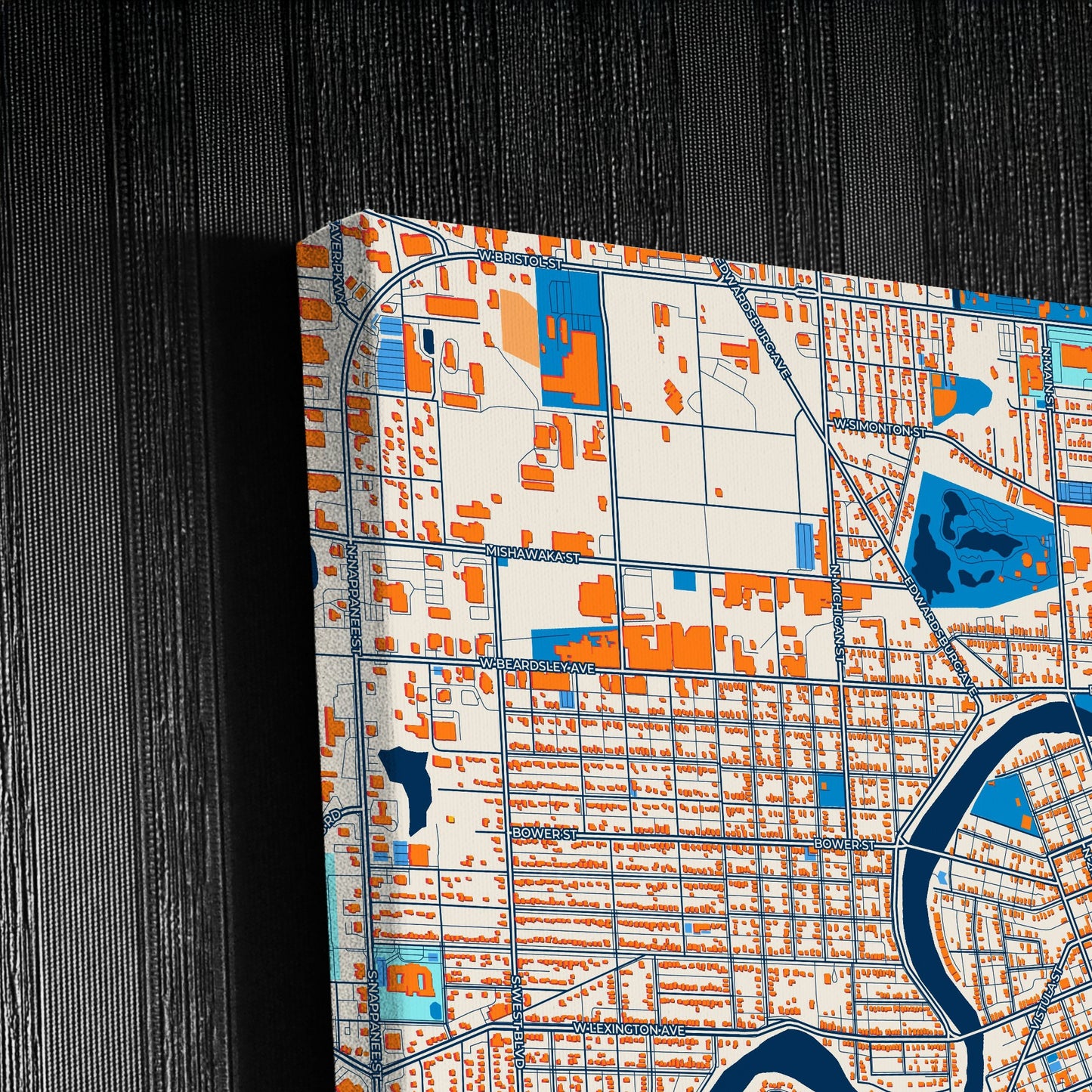 Elkhart Indiana Colorful City Map Canvas Print Detail