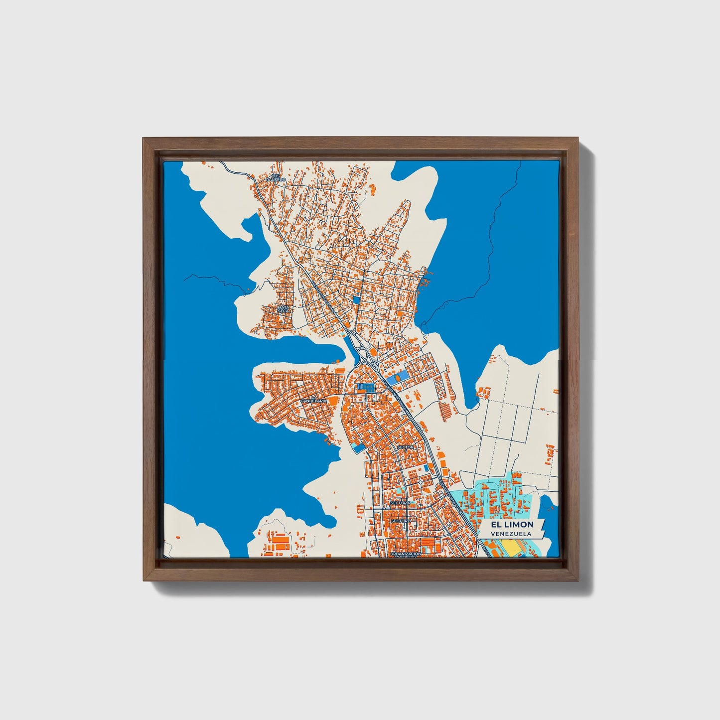 El Limon Venezuela Colorful City Map Canvas Print • Dark Wooden Framed