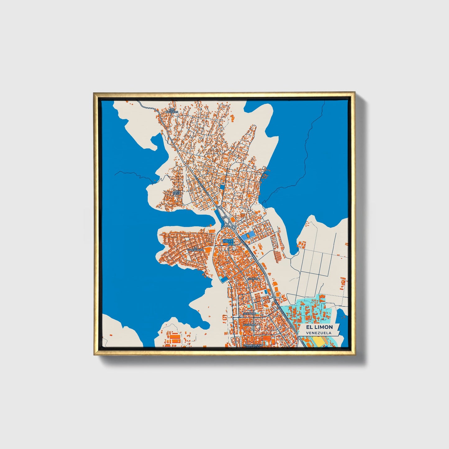 El Limon Venezuela Colorful City Map Canvas Print • Gold Framed