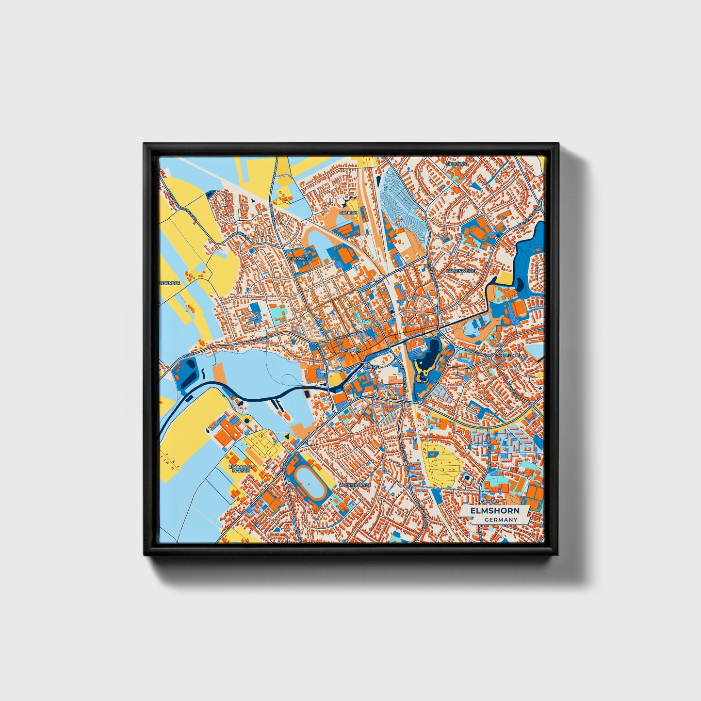 Elmshorn Germany Colorful City Map Canvas Print • Black Framed