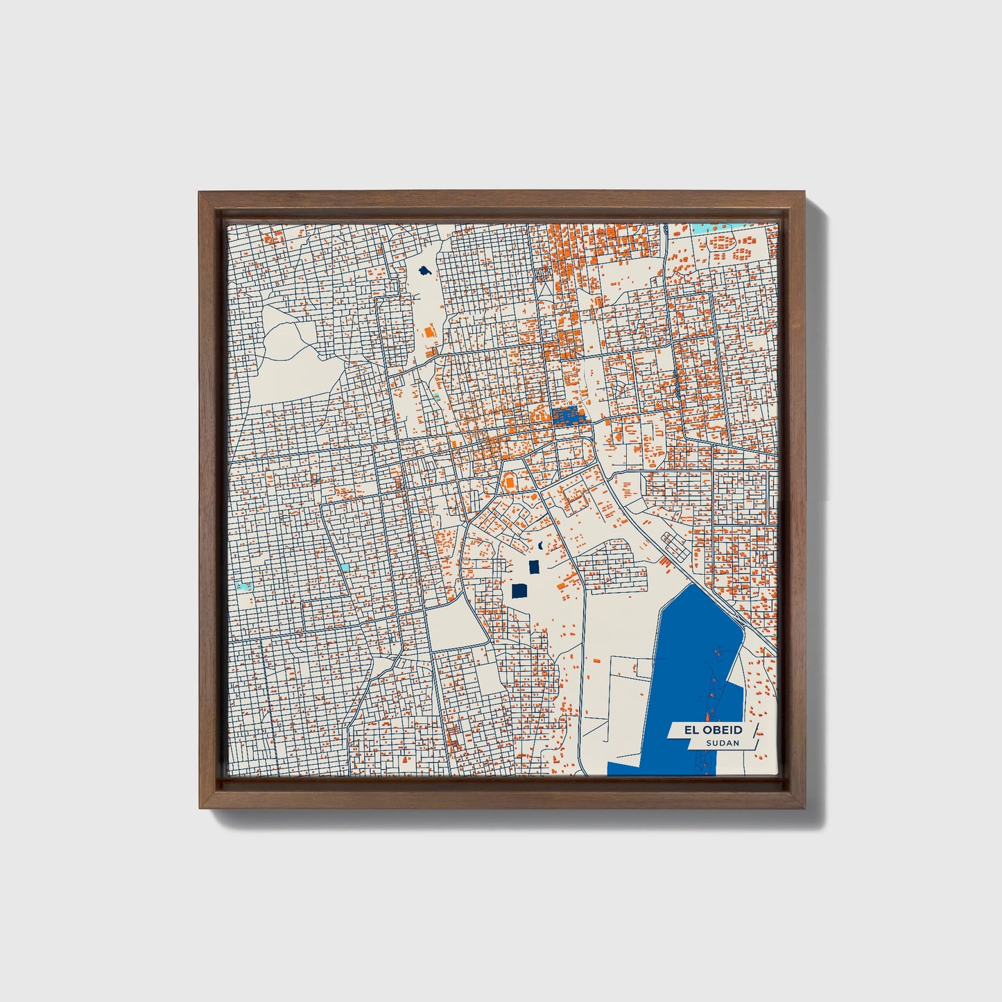 El Obeid Sudan Colorful City Map Canvas Print • Dark Wooden Framed