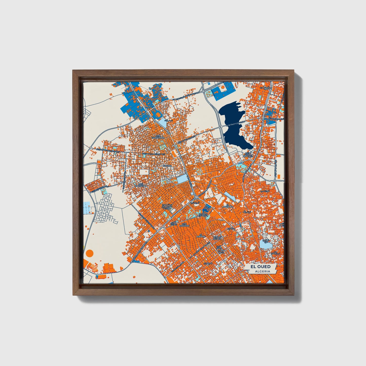 El Oued Algeria Colorful City Map Canvas Print • Dark Wooden Framed