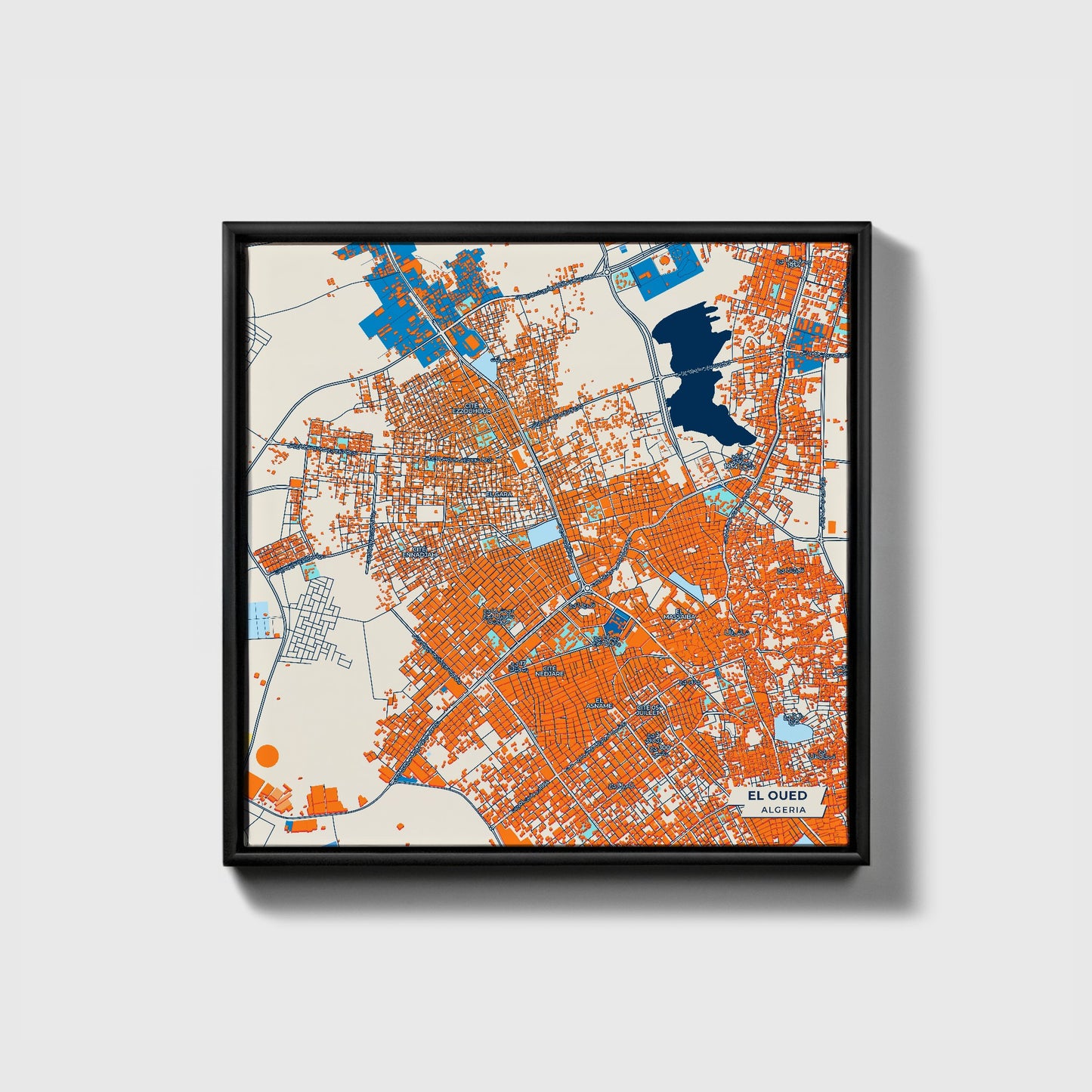 El Oued Algeria Colorful City Map Canvas Print • Black Framed