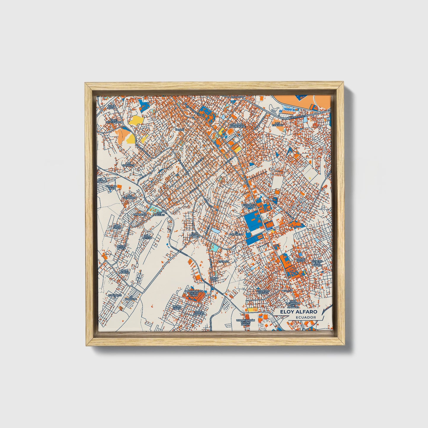 Eloy Alfaro Ecuador Colorful City Map Canvas Print • Natural Wooden Framed