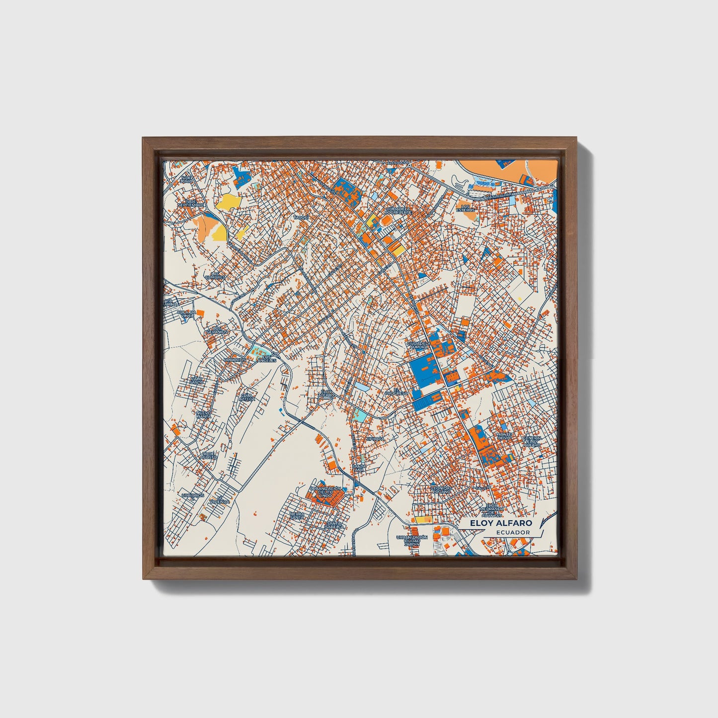 Eloy Alfaro Ecuador Colorful City Map Canvas Print • Dark Wooden Framed