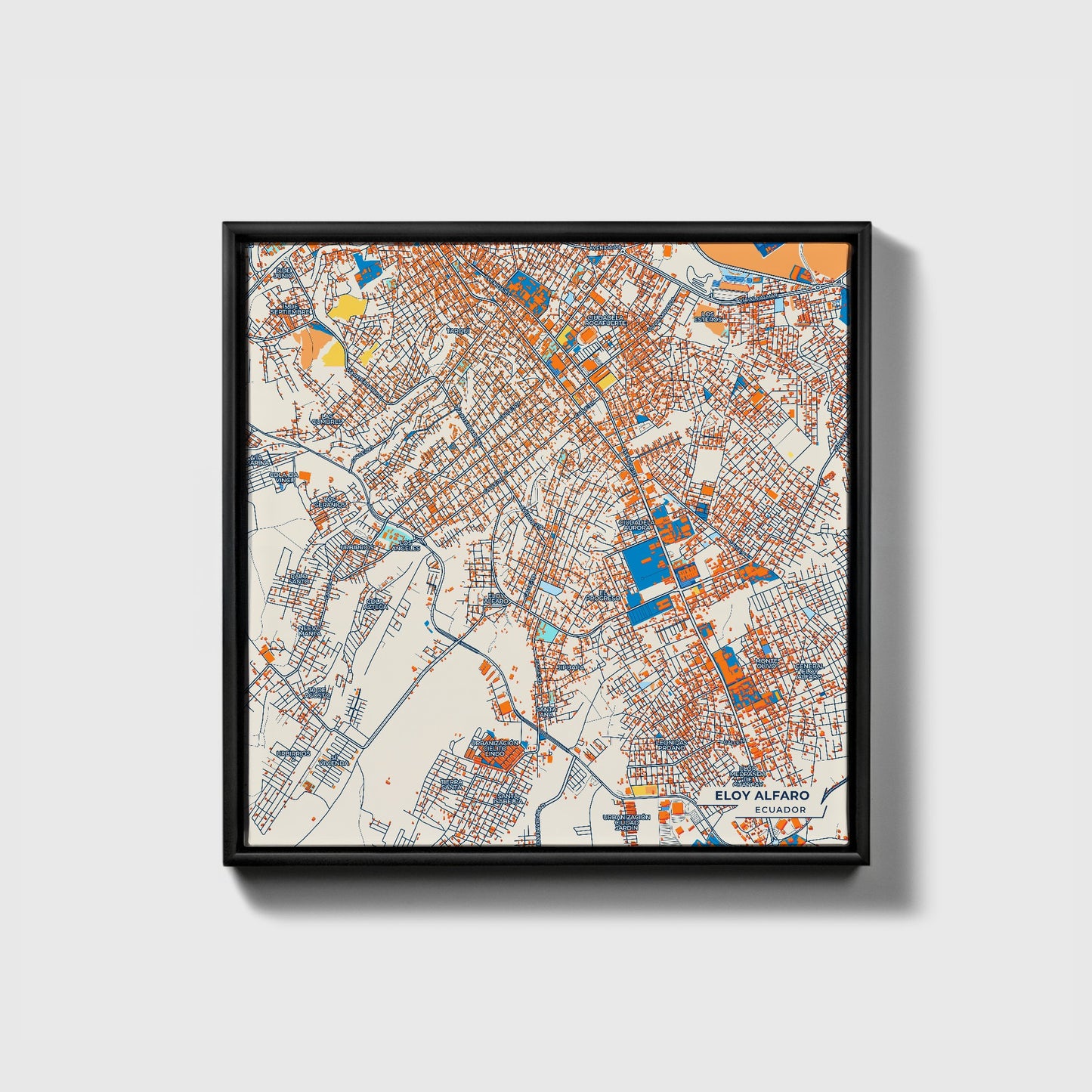 Eloy Alfaro Ecuador Colorful City Map Canvas Print • Black Framed