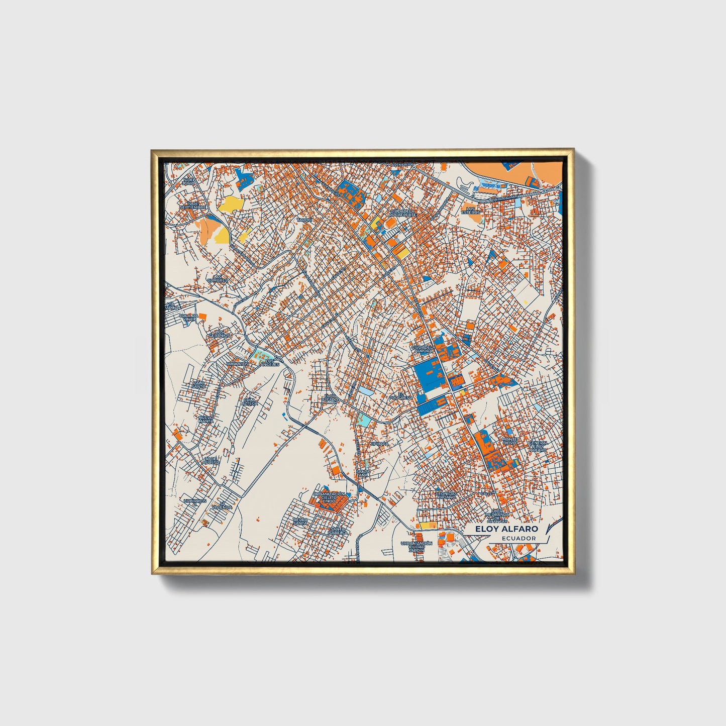 Eloy Alfaro Ecuador Colorful City Map Canvas Print • Gold Framed