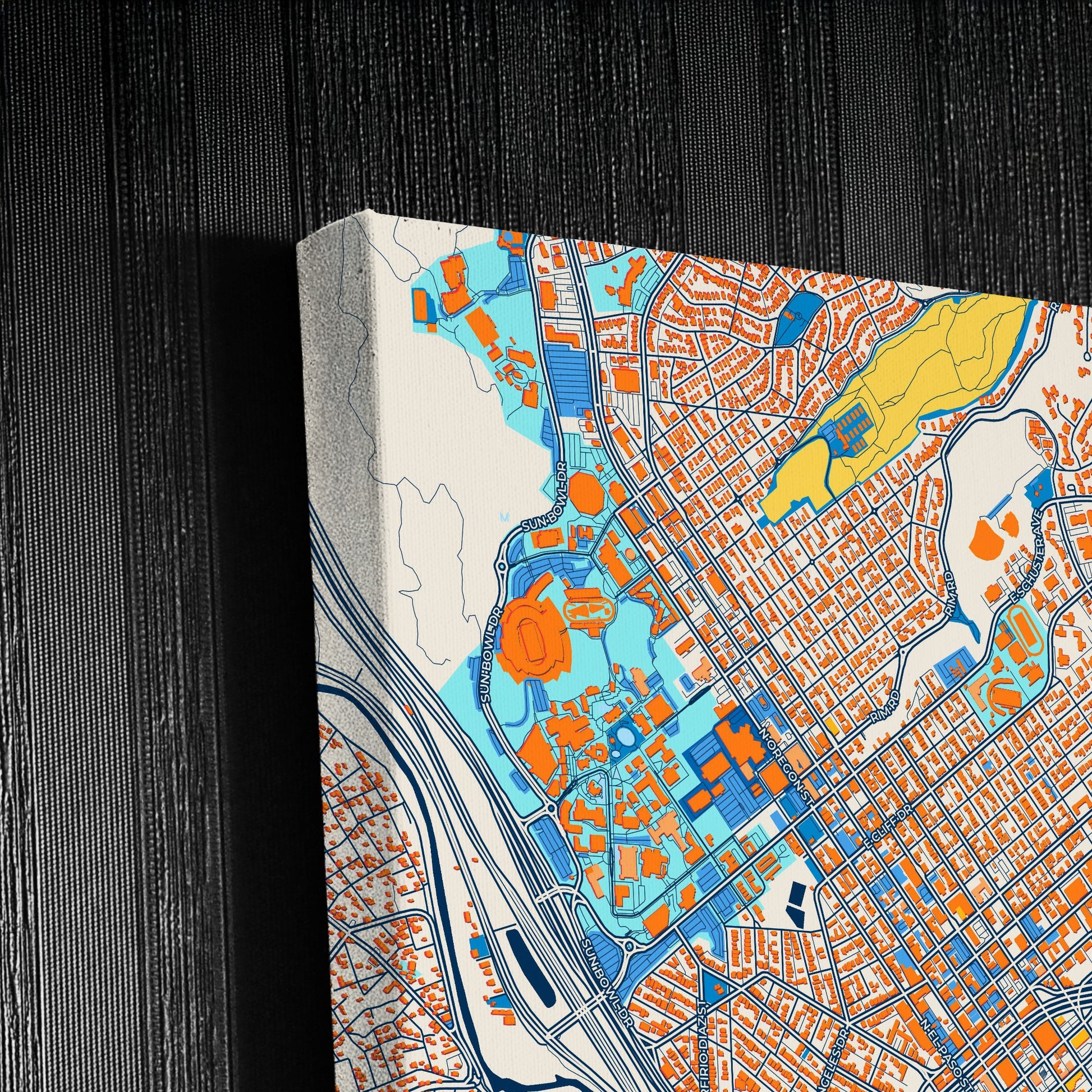 El Paso Texas Colorful City Map Canvas Print Detail