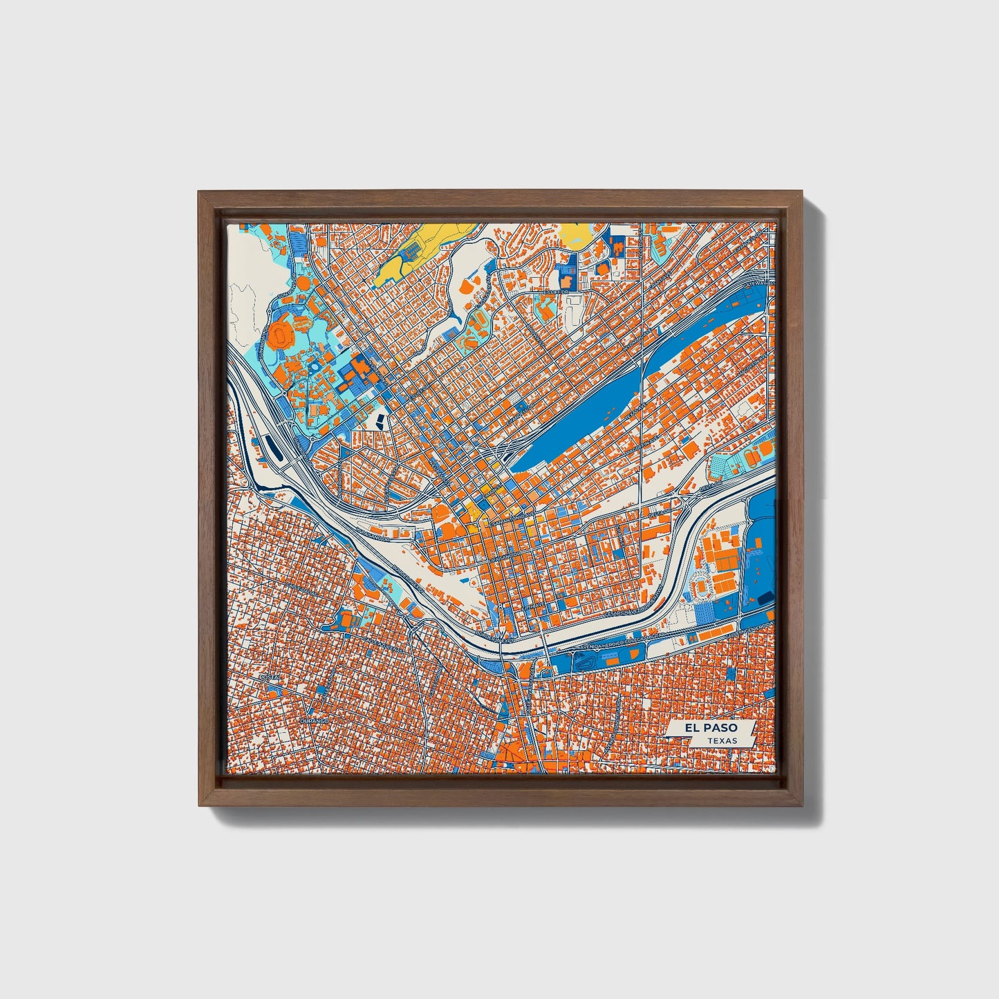 El Paso Texas Colorful City Map Canvas Print • Dark Wooden Framed