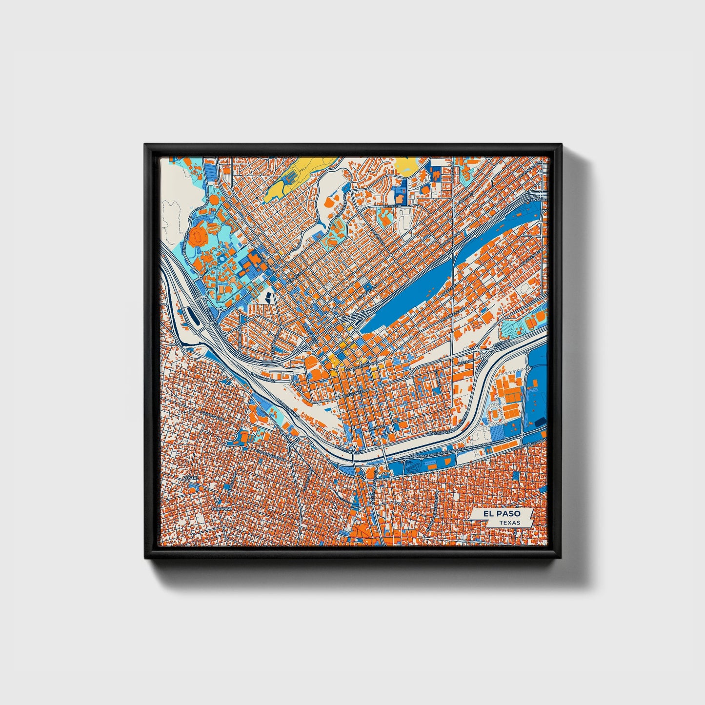 El Paso Texas Colorful City Map Canvas Print • Black Framed