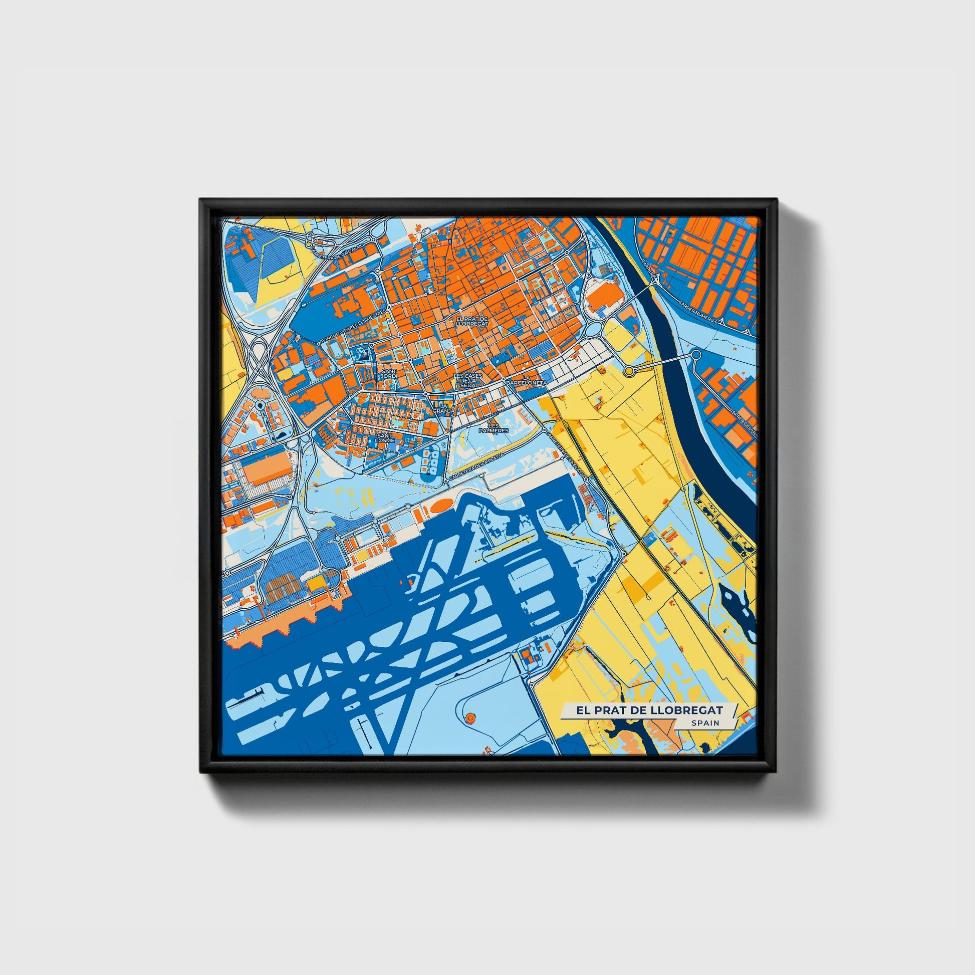 El Prat De Llobregat Spain Colorful City Map Canvas Print • Black Framed