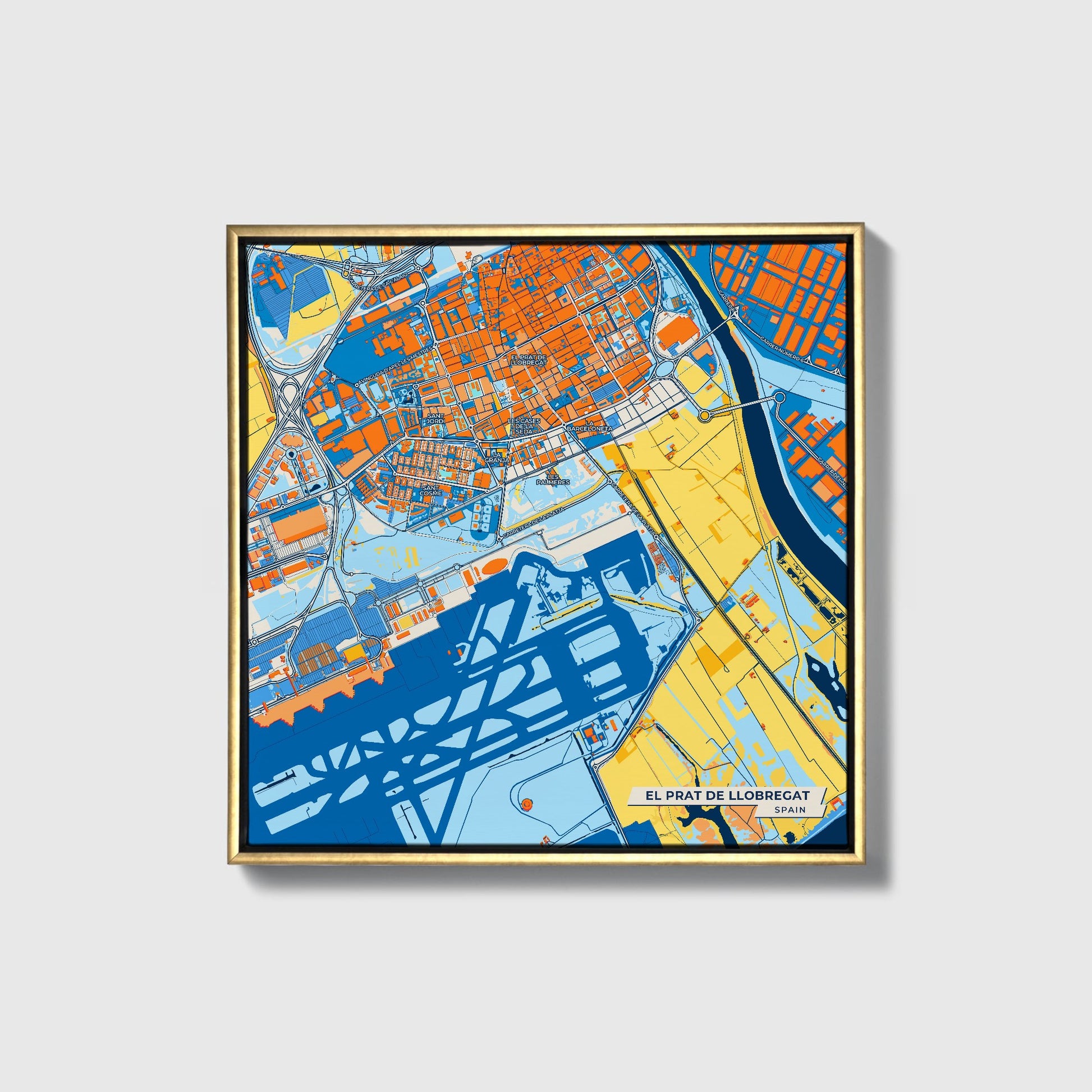 El Prat De Llobregat Spain Colorful City Map Canvas Print • Gold Framed