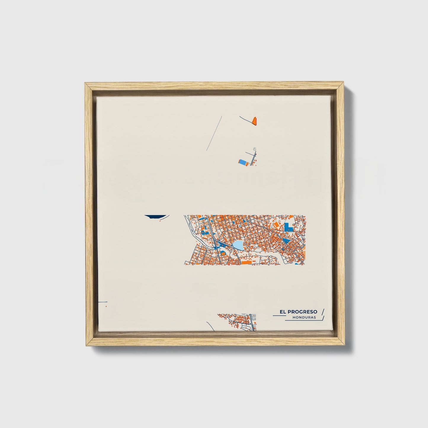 El Progreso Honduras Colorful City Map Canvas Print • Natural Wooden Framed