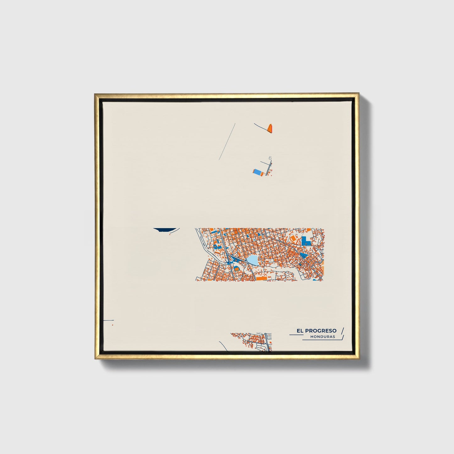 El Progreso Honduras Colorful City Map Canvas Print • Gold Framed