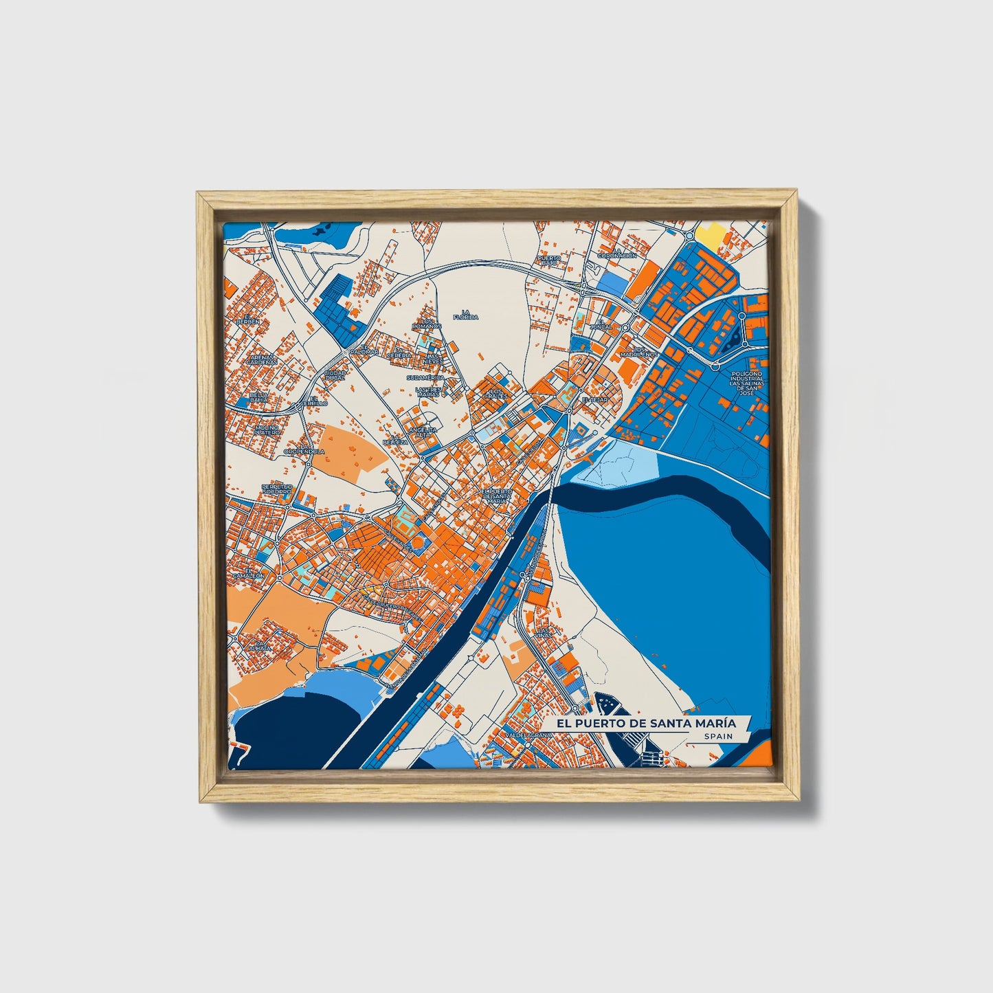 El Puerto De Santa María Spain Colorful City Map Canvas Print • Natural Wooden Framed