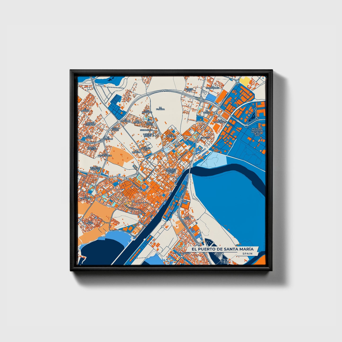 El Puerto De Santa María Spain Colorful City Map Canvas Print • Black Framed