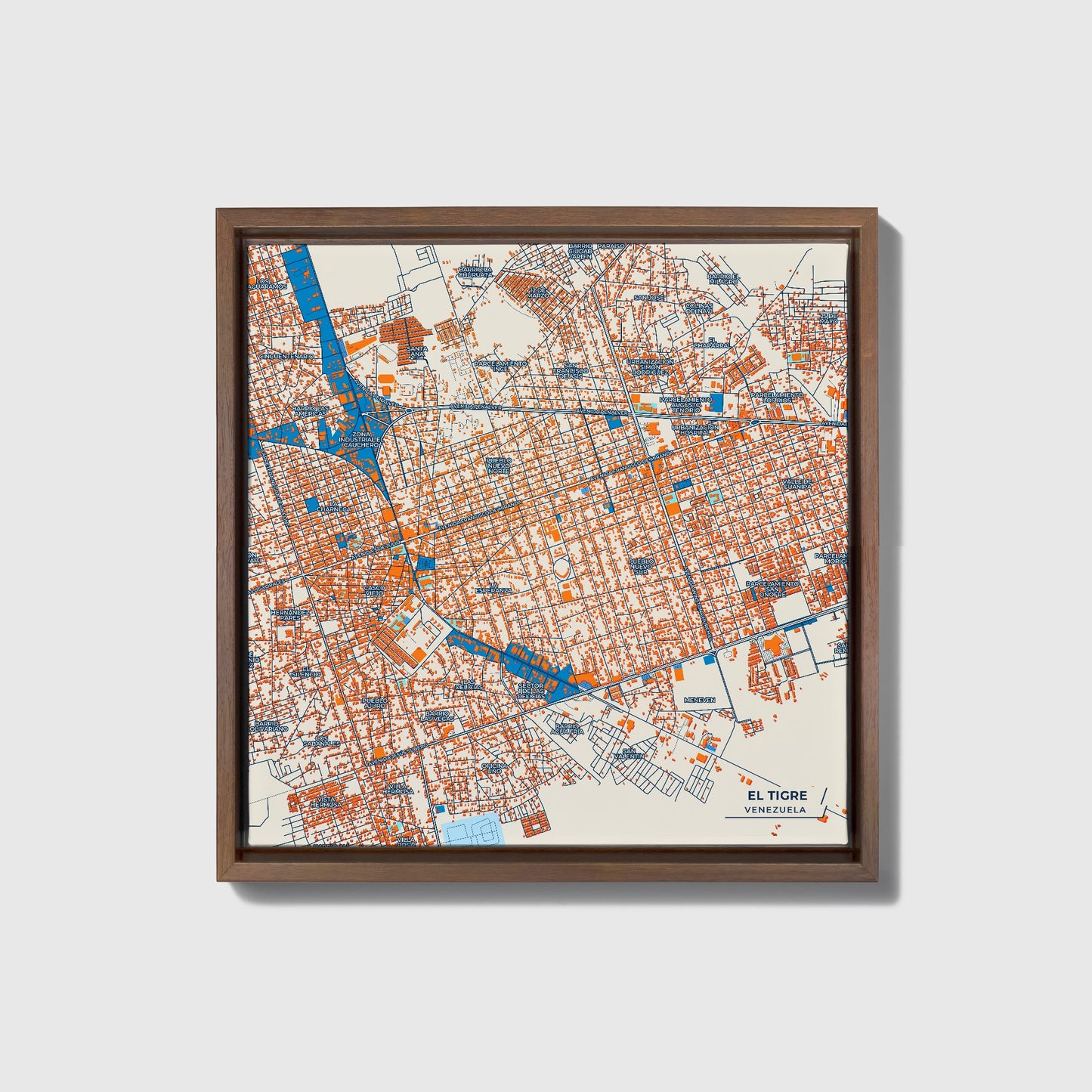 El Tigre Venezuela Colorful City Map Canvas Print • Dark Wooden Framed