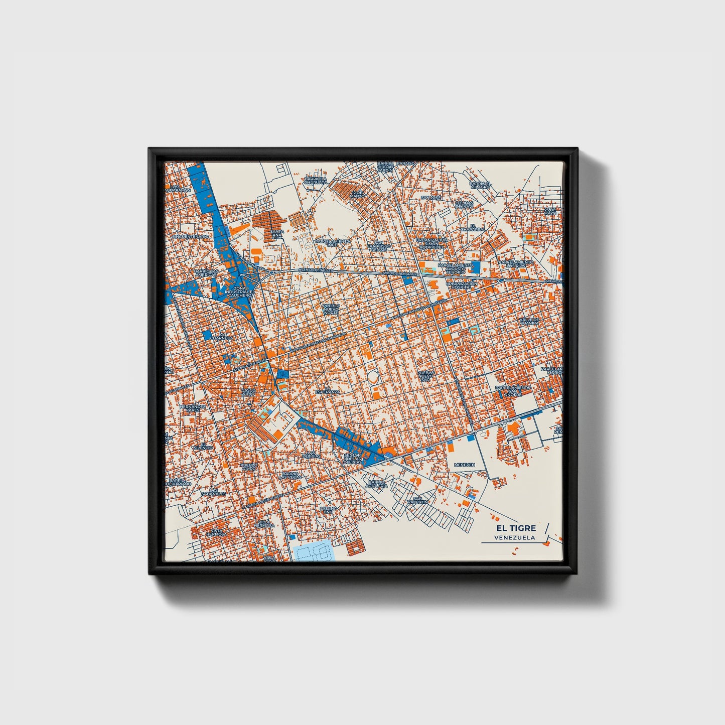 El Tigre Venezuela Colorful City Map Canvas Print • Black Framed