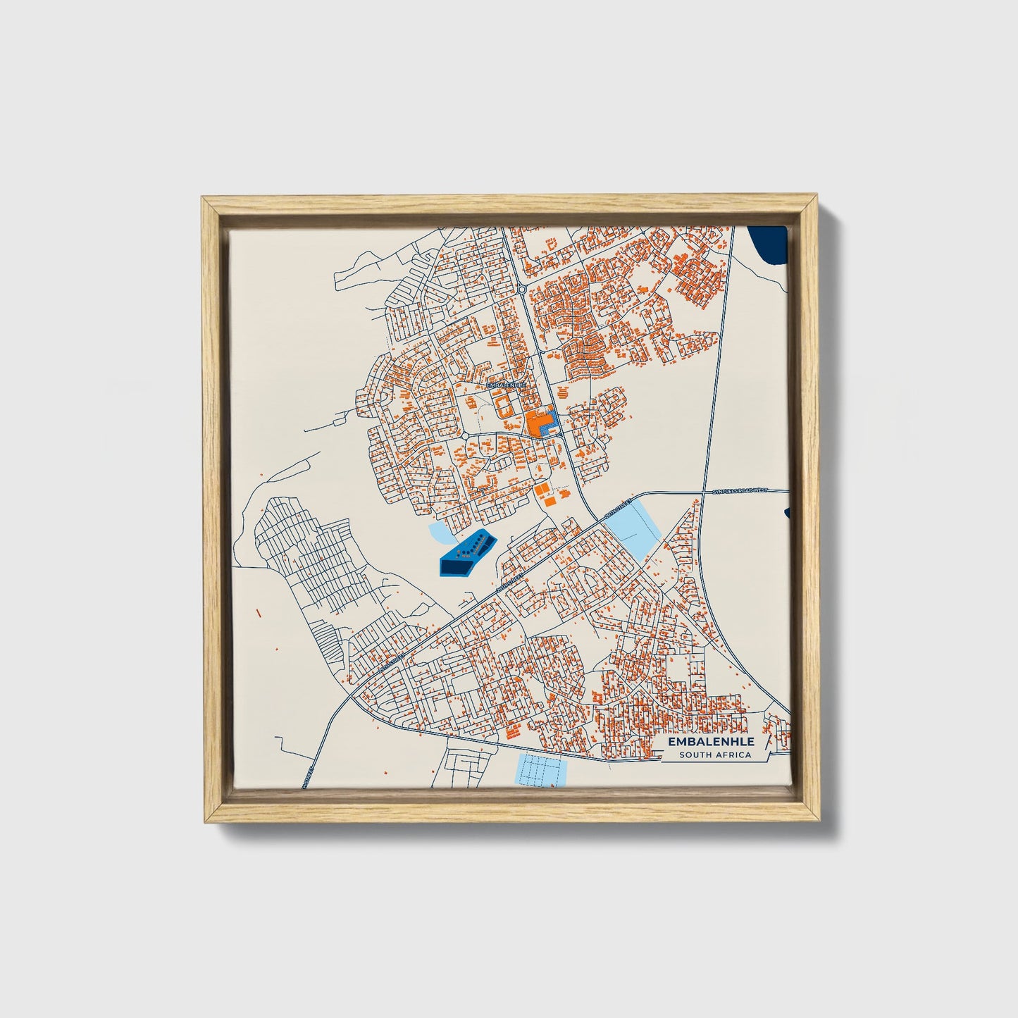 Embalenhle South Africa Colorful City Map Canvas Print • Natural Wooden Framed