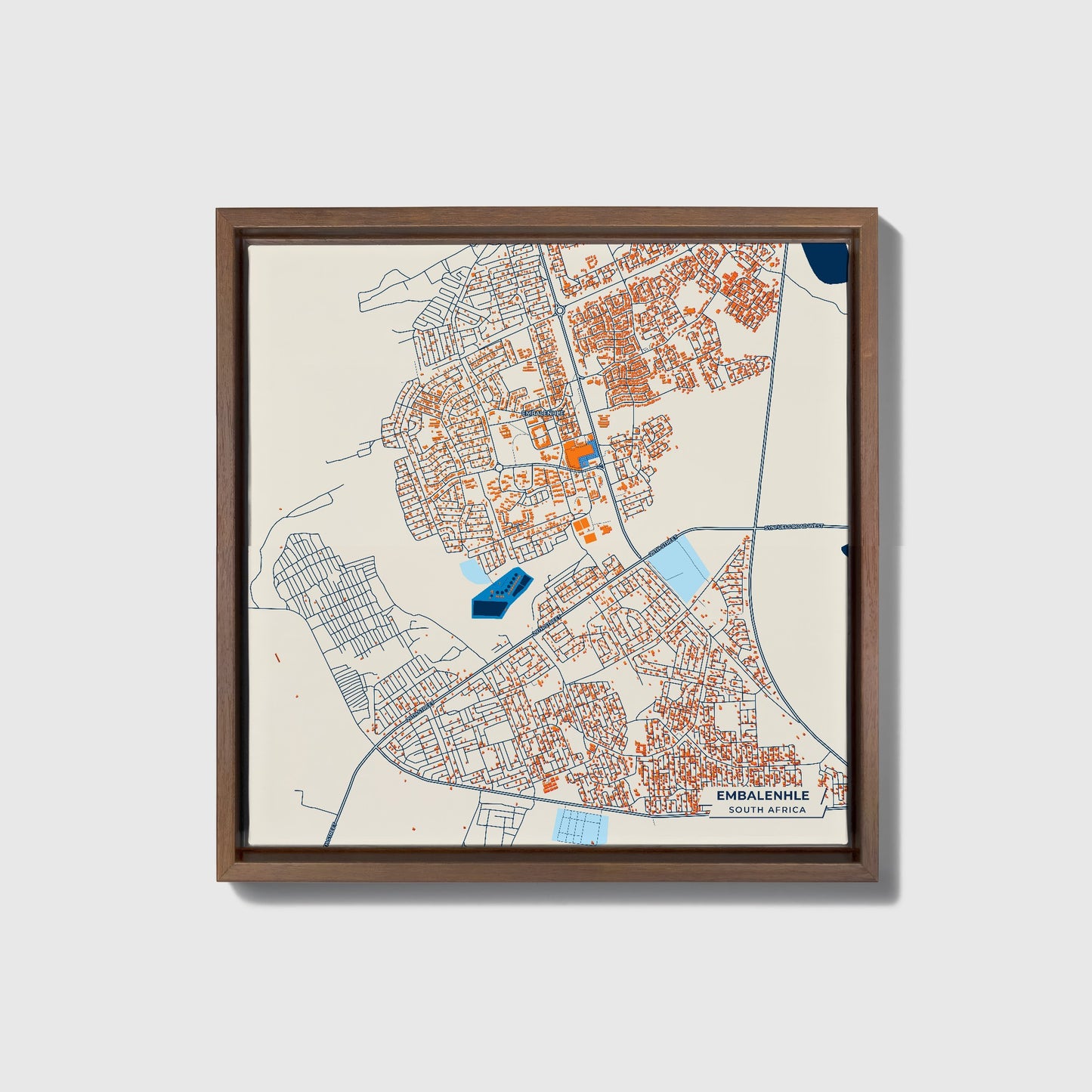 Embalenhle South Africa Colorful City Map Canvas Print • Dark Wooden Framed