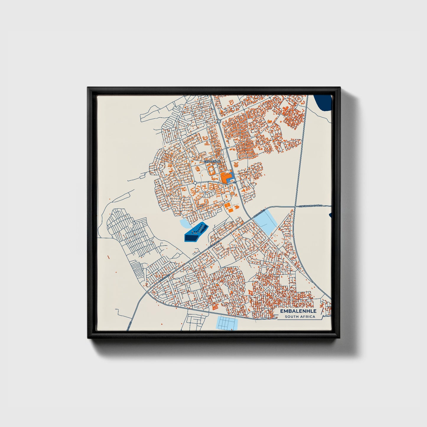 Embalenhle South Africa Colorful City Map Canvas Print • Black Framed