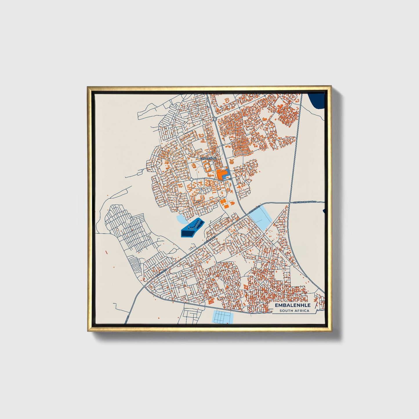 Embalenhle South Africa Colorful City Map Canvas Print • Gold Framed