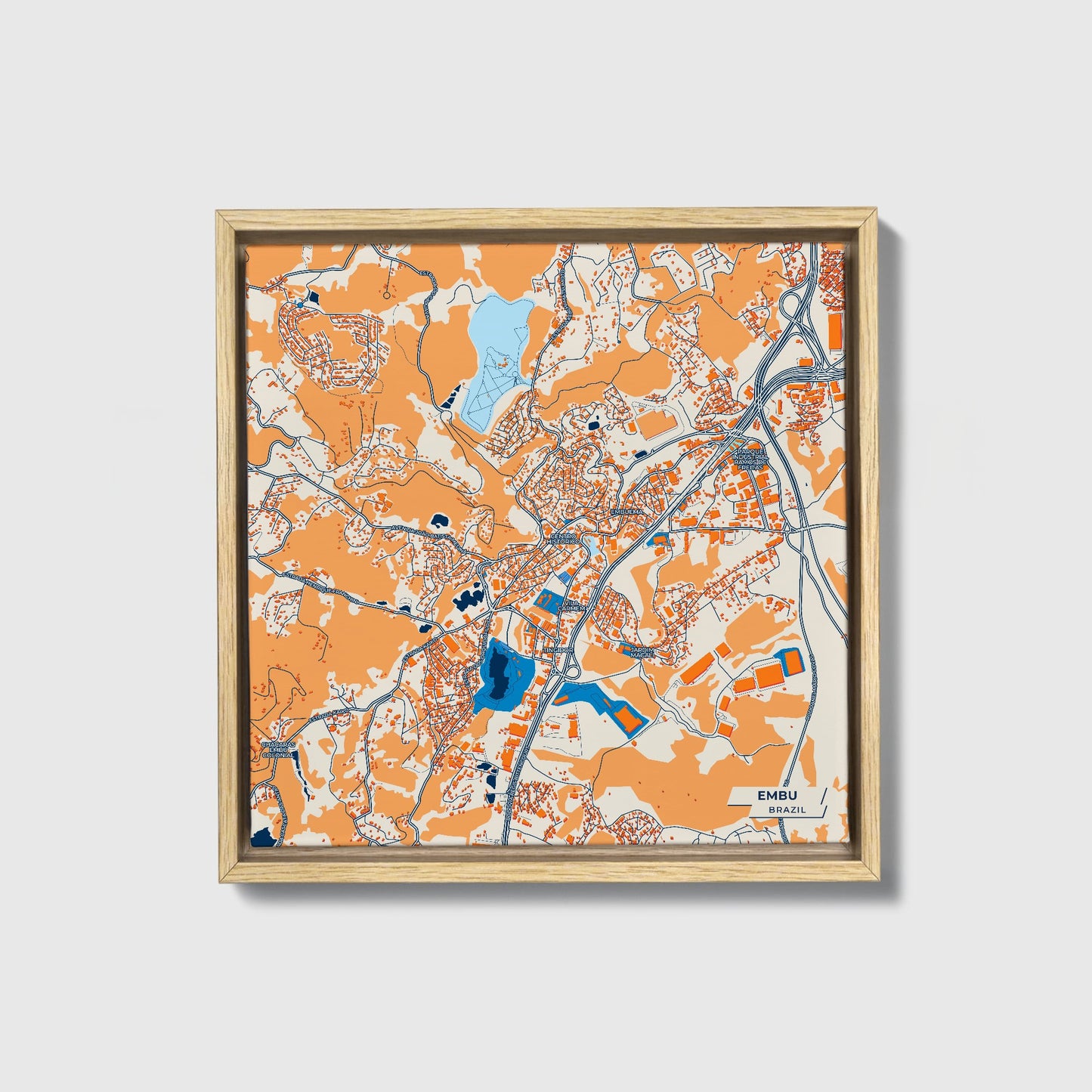 Embu Brazil Colorful City Map Canvas Print • Natural Wooden Framed