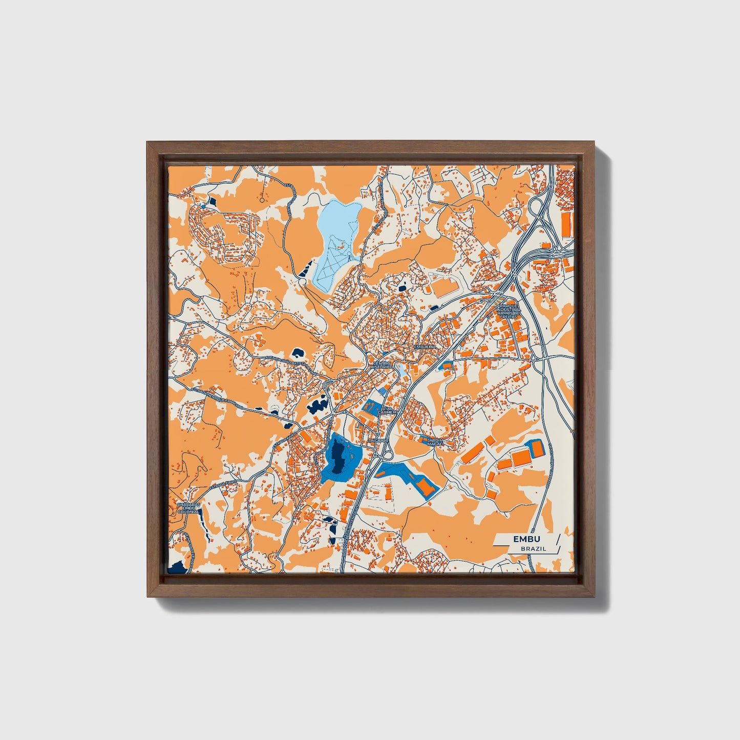 Embu Brazil Colorful City Map Canvas Print • Dark Wooden Framed