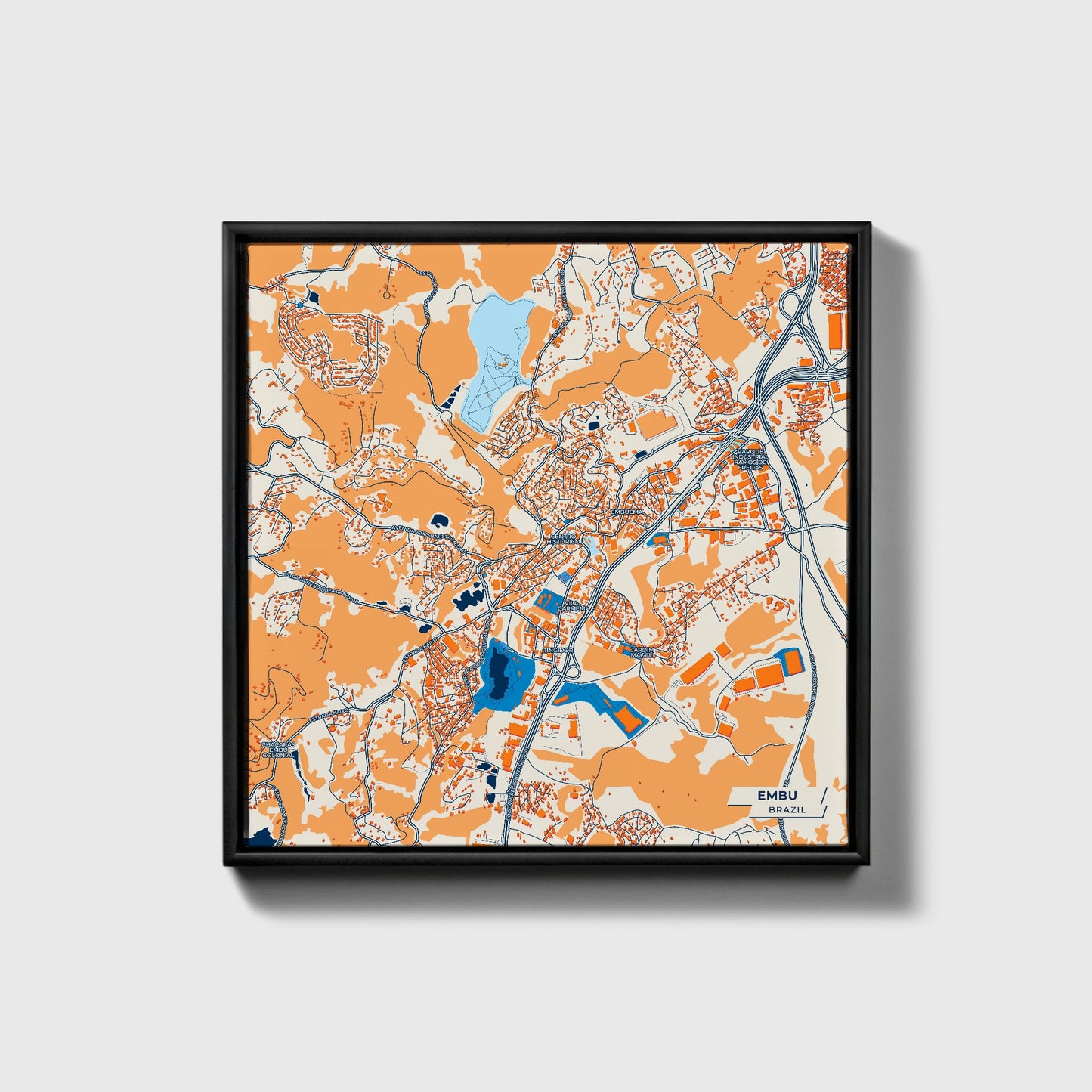Embu Brazil Colorful City Map Canvas Print • Black Framed
