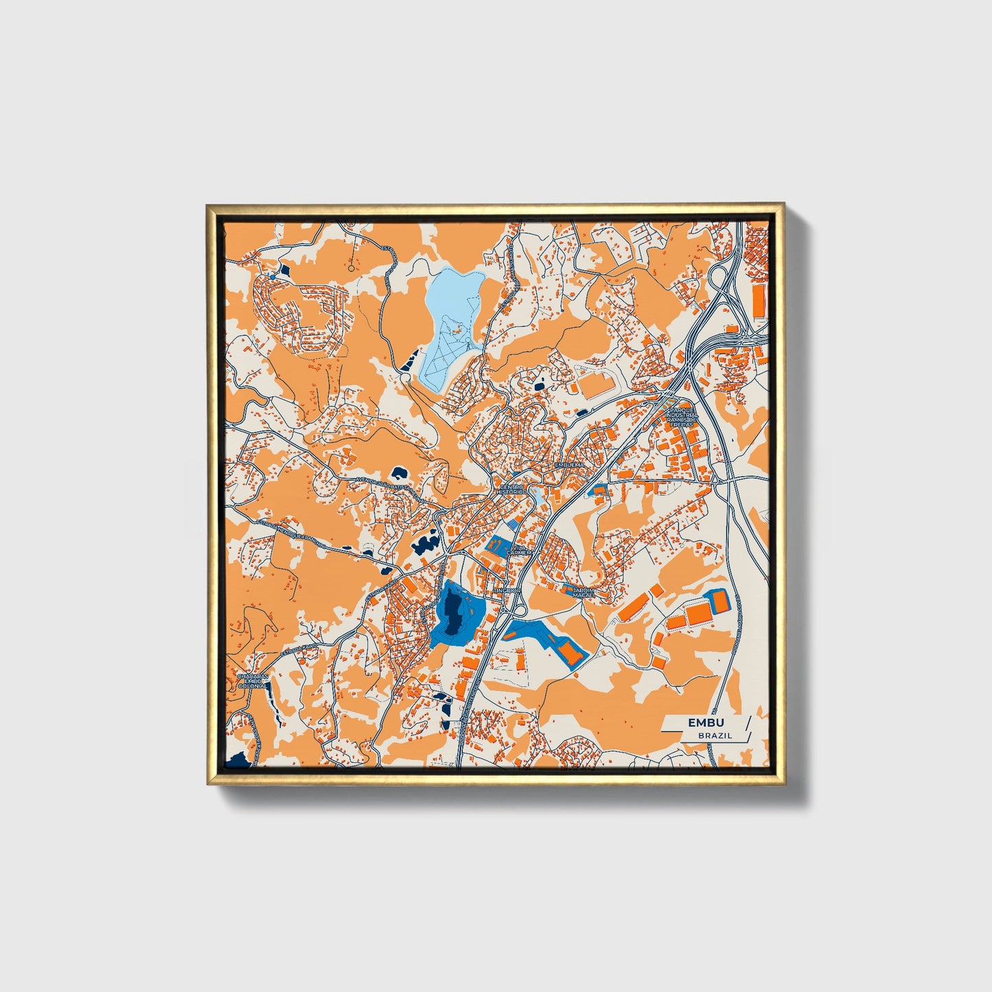 Embu Brazil Colorful City Map Canvas Print • Gold Framed