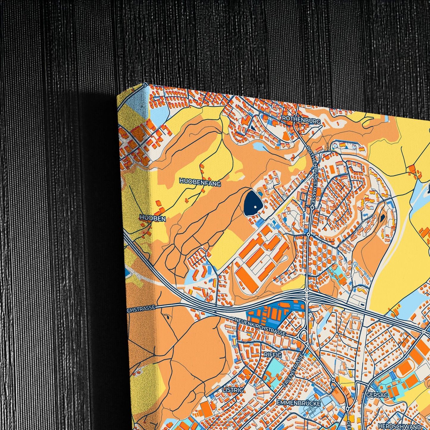 Emmen Switzerland Colorful City Map Canvas Print Detail