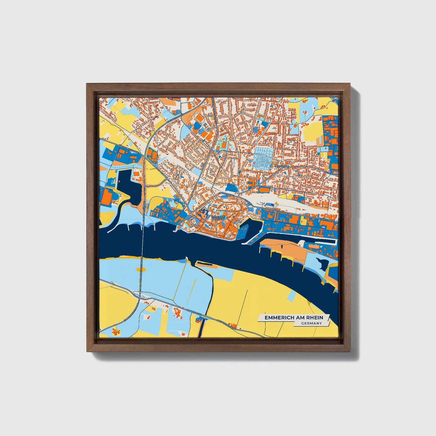 Emmerich Am Rhein Germany Colorful City Map Canvas Print • Dark Wooden Framed