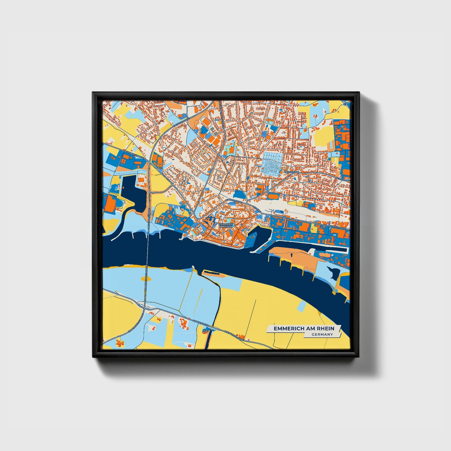 Emmerich Am Rhein Germany Colorful City Map Canvas Print • Black Framed