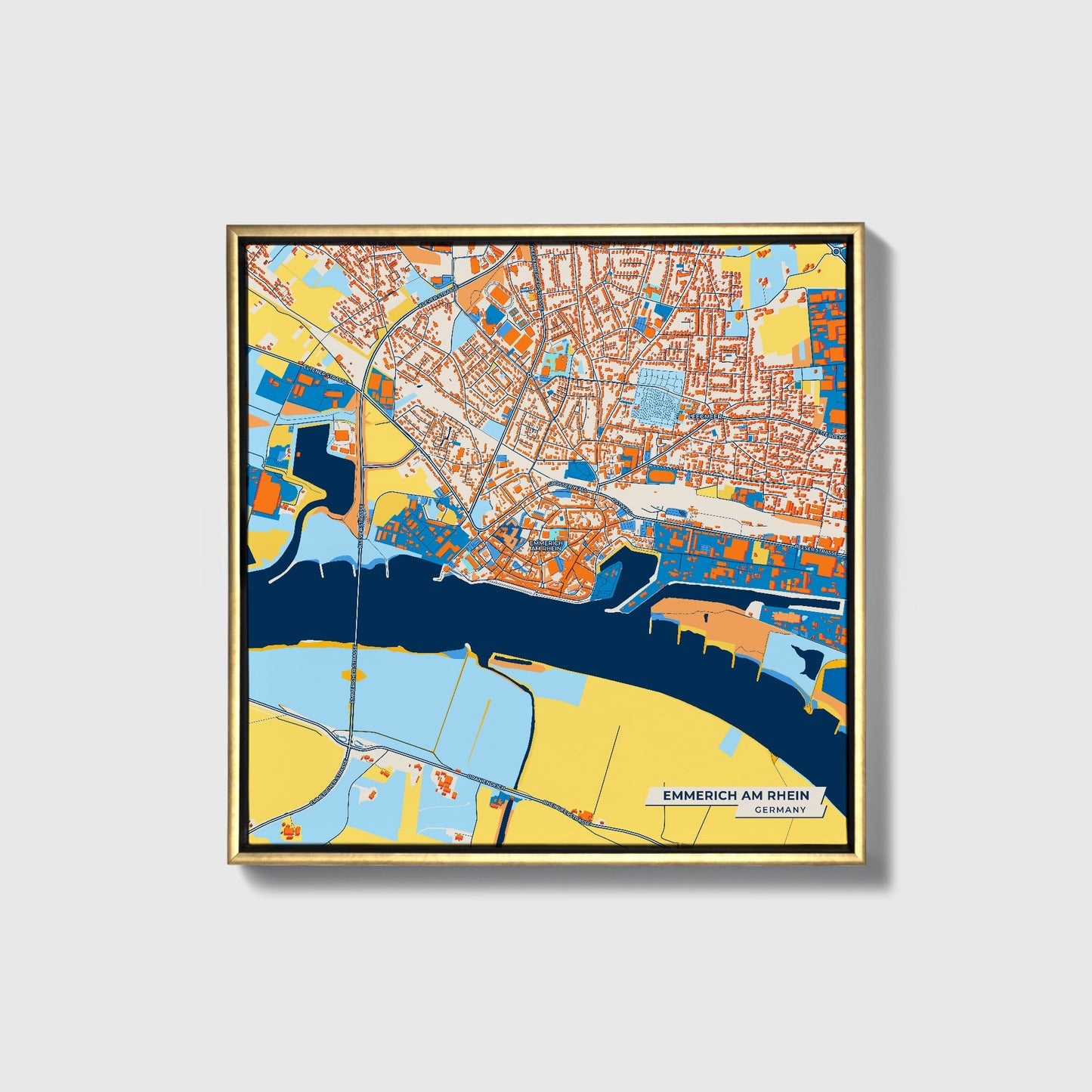 Emmerich Am Rhein Germany Colorful City Map Canvas Print • Gold Framed