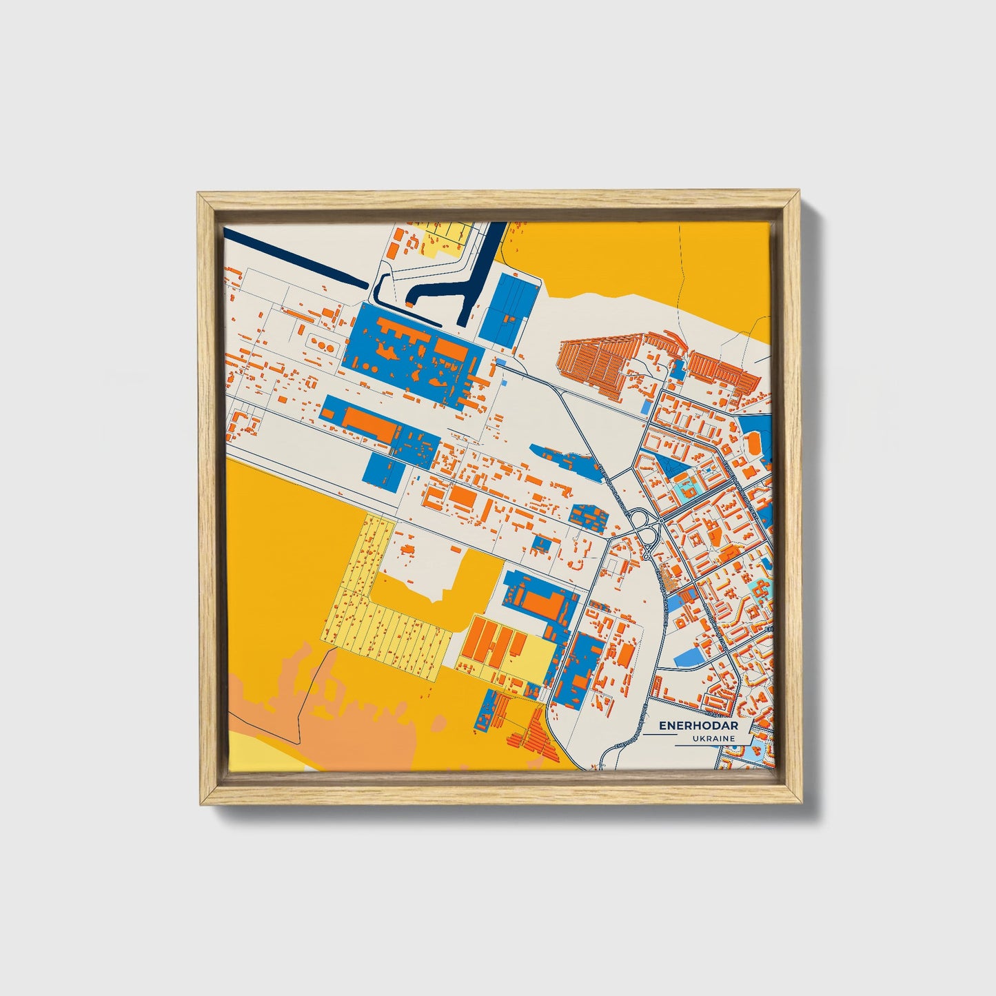 Енергодар Ukraine Colorful City Map Canvas Print • Natural Wooden Framed