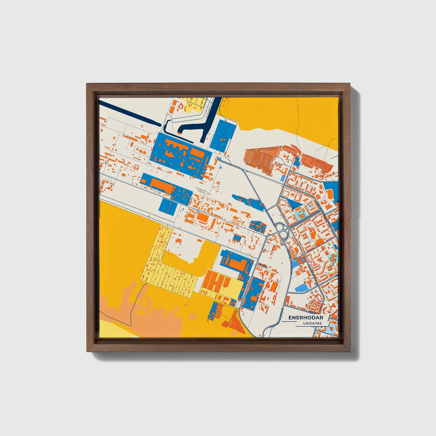 Енергодар Ukraine Colorful City Map Canvas Print • Dark Wooden Framed